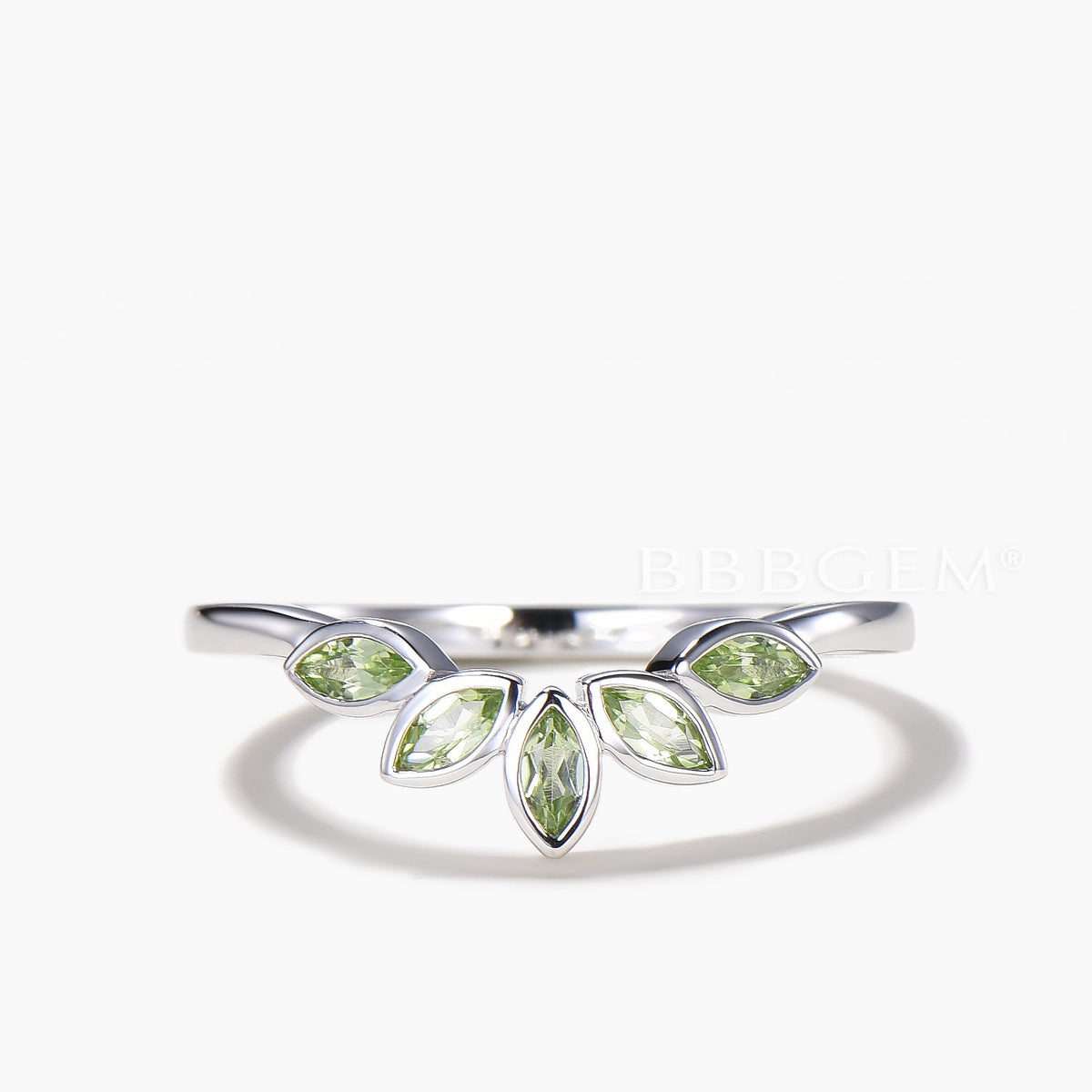 Marquise Cut Natural Peridot Matching Band 5 Stone Bezel Settings Wedding Band