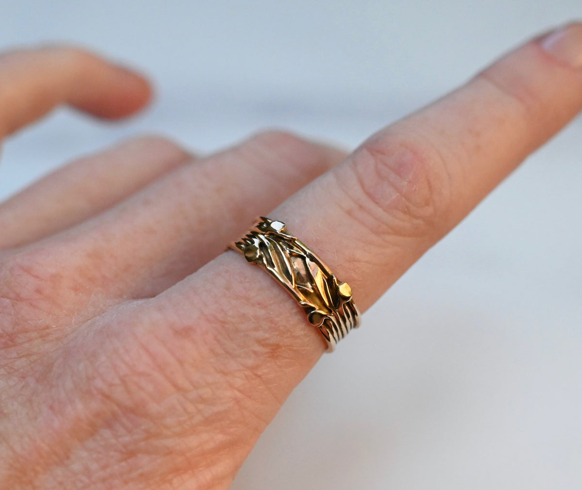 Large Flora Banner 14k Gold Ring Band - Made To Order