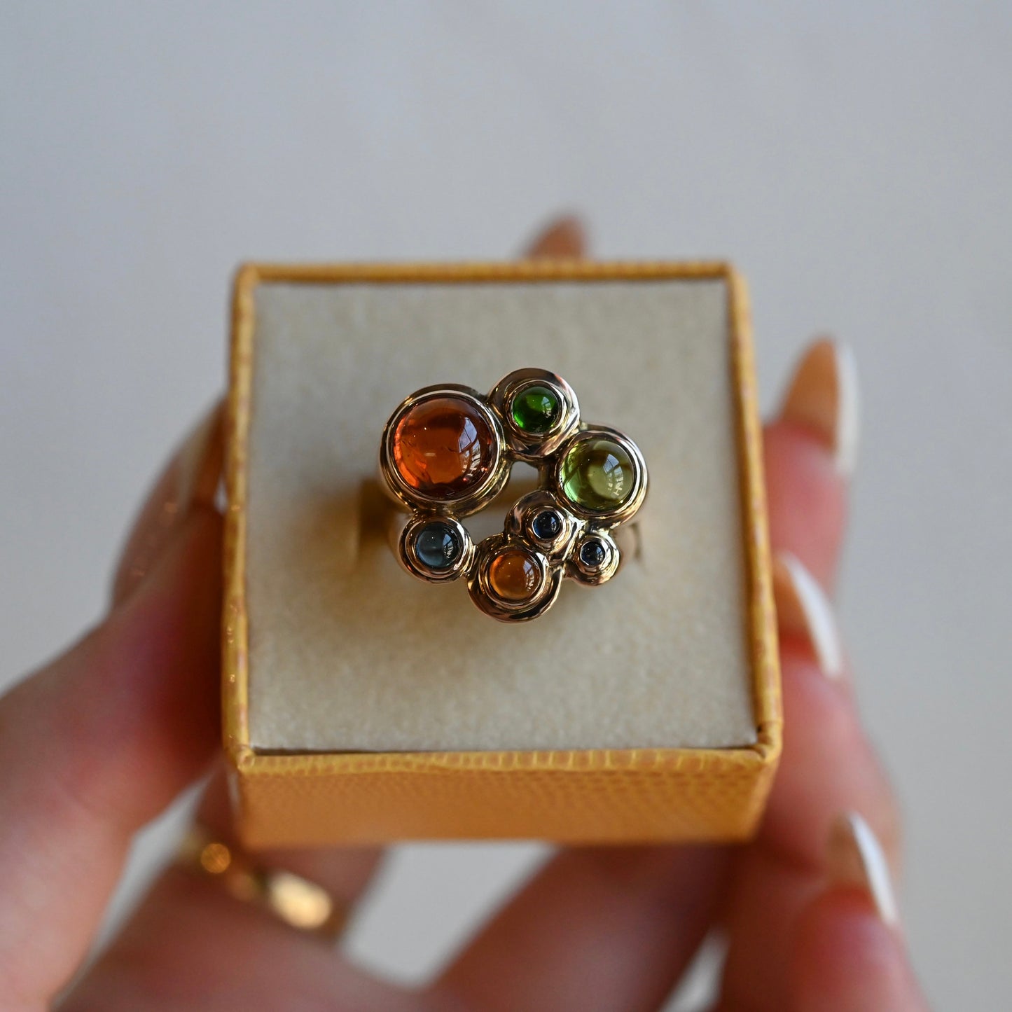 14k Gold Bubble Multi Gemstone Chunky Ring - size 8 (sizable) - Ready to Ship