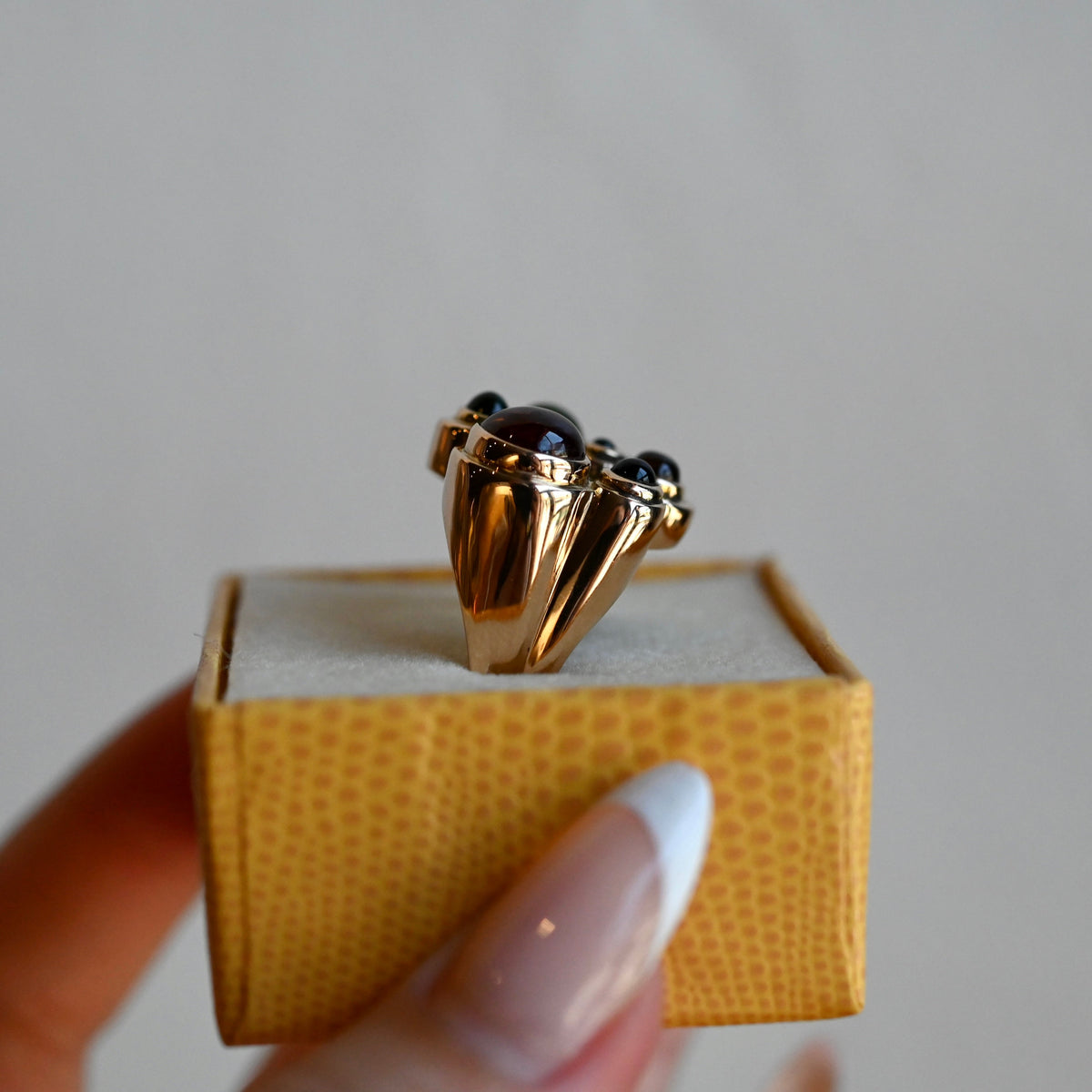 14k Gold Bubble Multi Gemstone Chunky Ring - size 8 (sizable) - Ready to Ship
