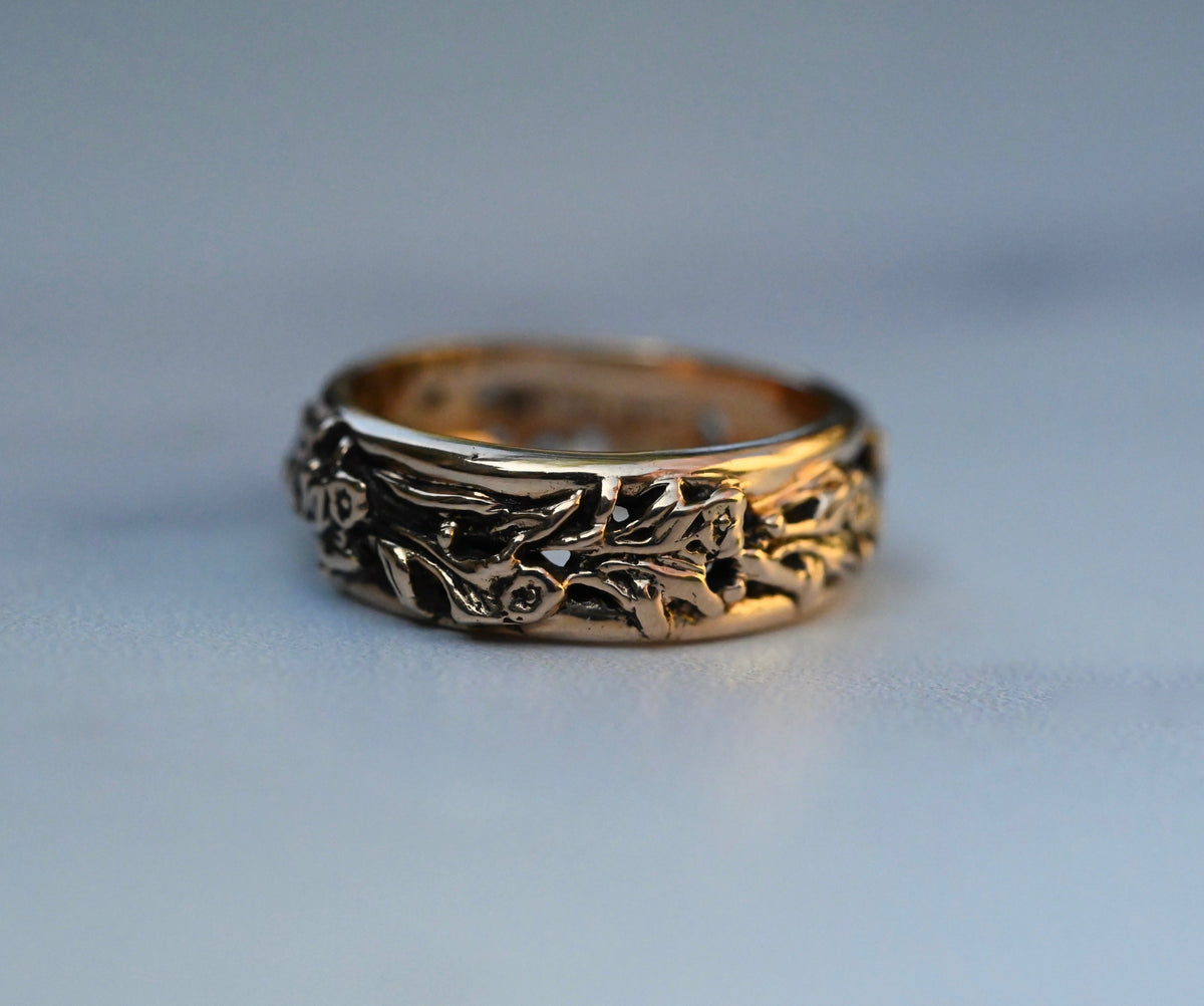 Floral 14k Gold Ring Band- Made To Order
