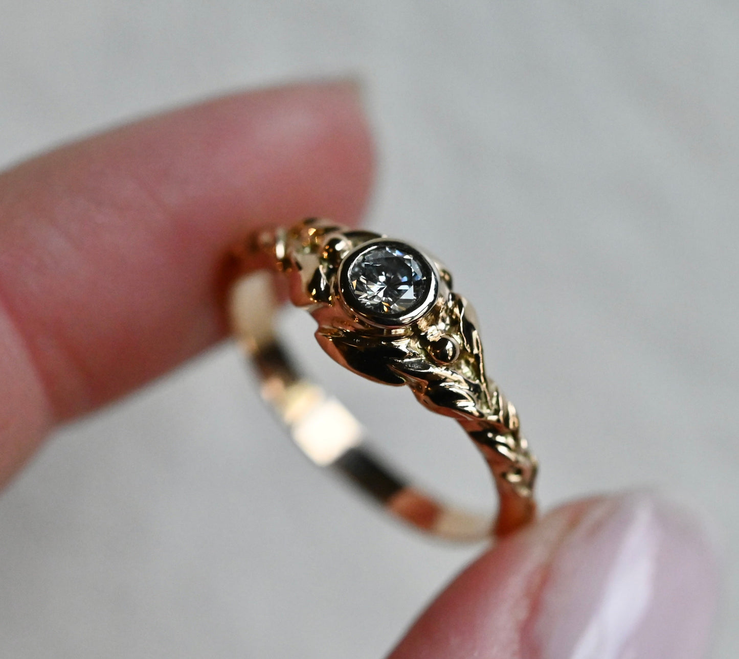 Cascading Leaf Diamond 14k Gold Ring Setting - Made To Order