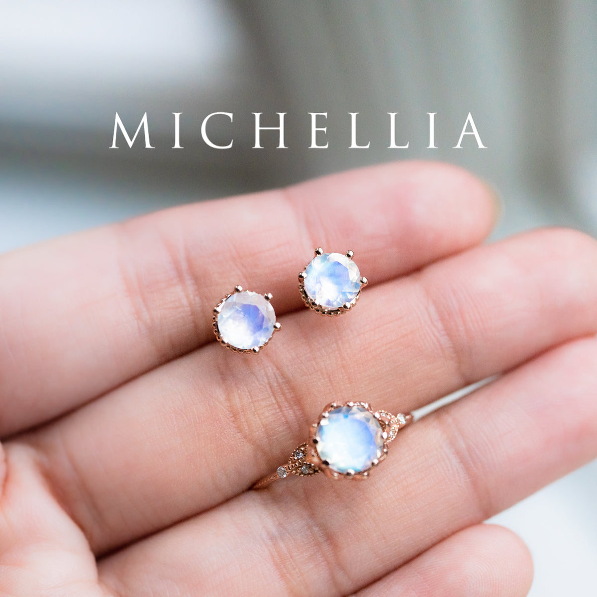 [Eden] Petite Floral Earrings in Moonstone