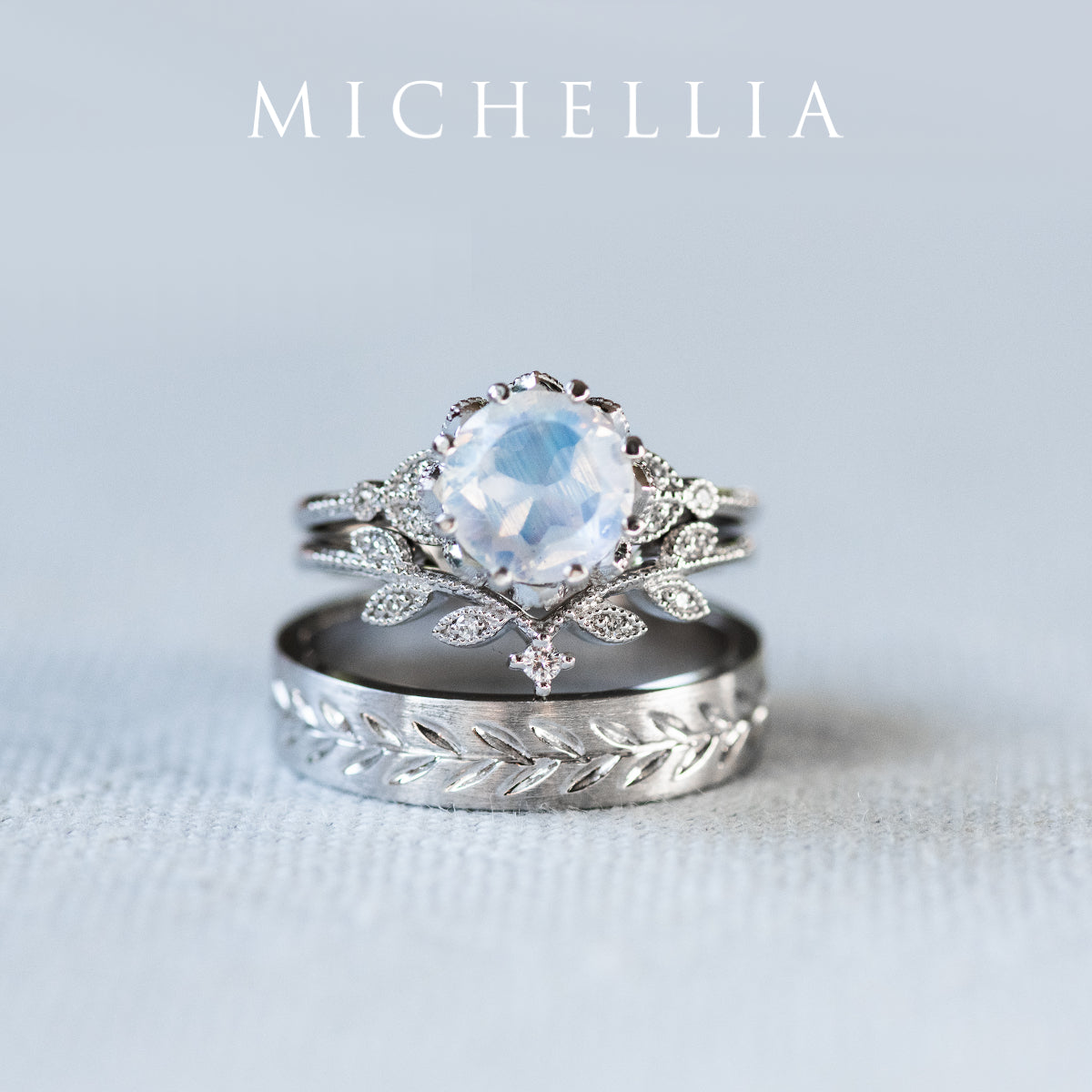 [Evanthe] Vintage Floral Engagement Ring in Moonstone