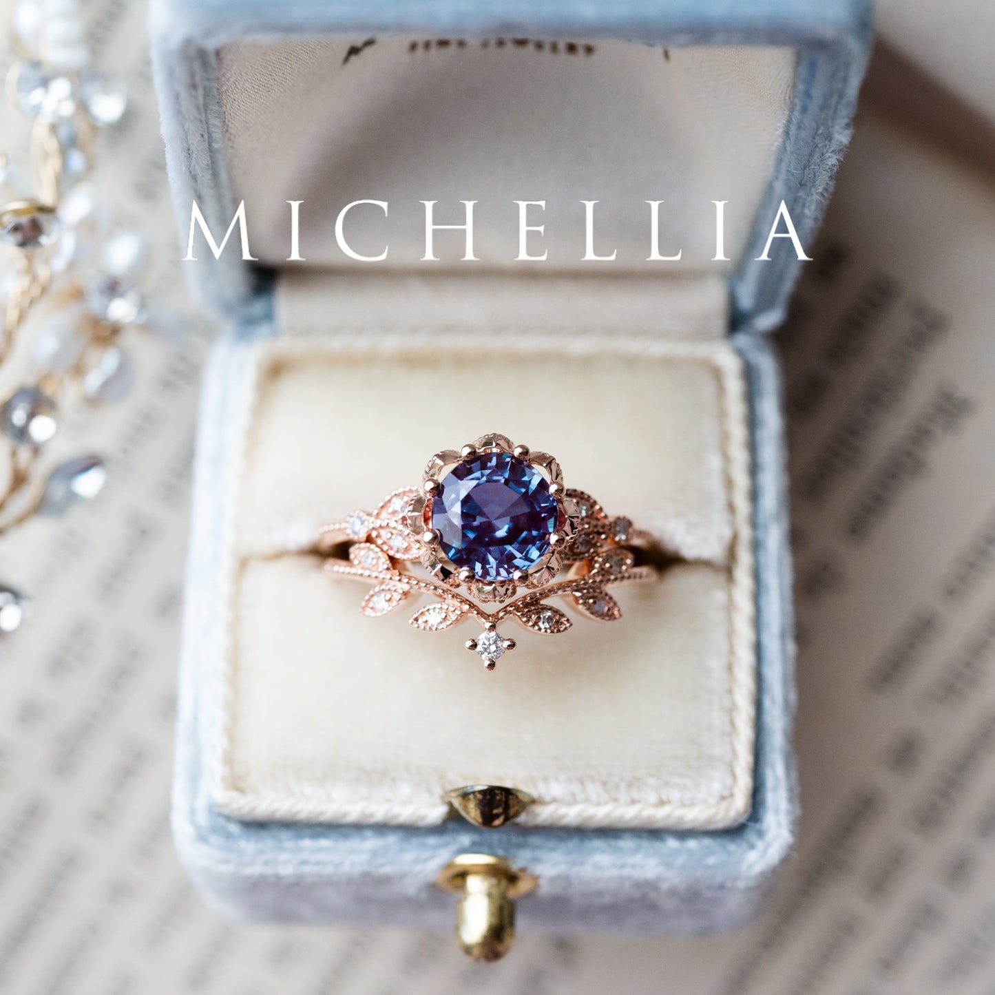 [Evanthe] Vintage Floral Engagement Ring in Lab Alexandrite
