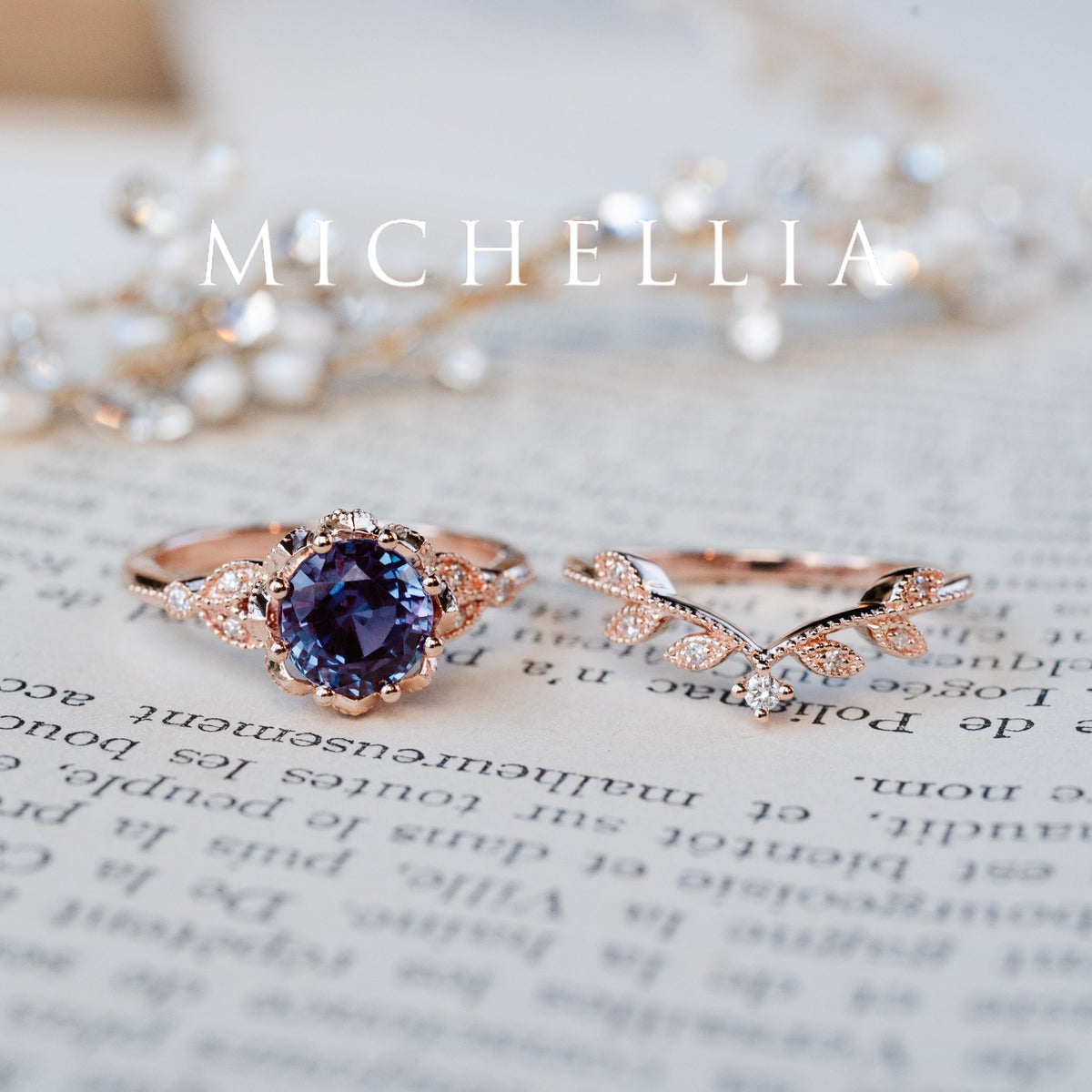 [Evanthe] Vintage Floral Engagement Ring in Lab Alexandrite