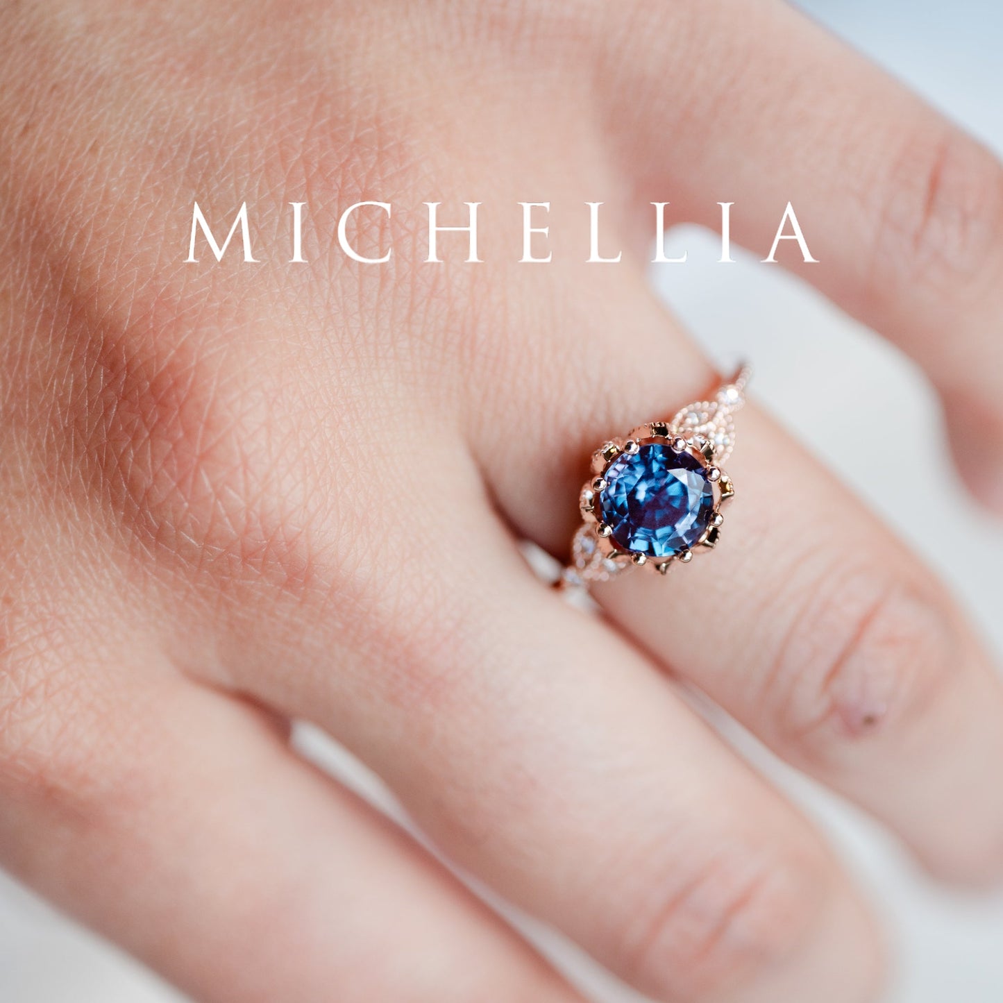 [Evanthe] Vintage Floral Engagement Ring in Lab Alexandrite