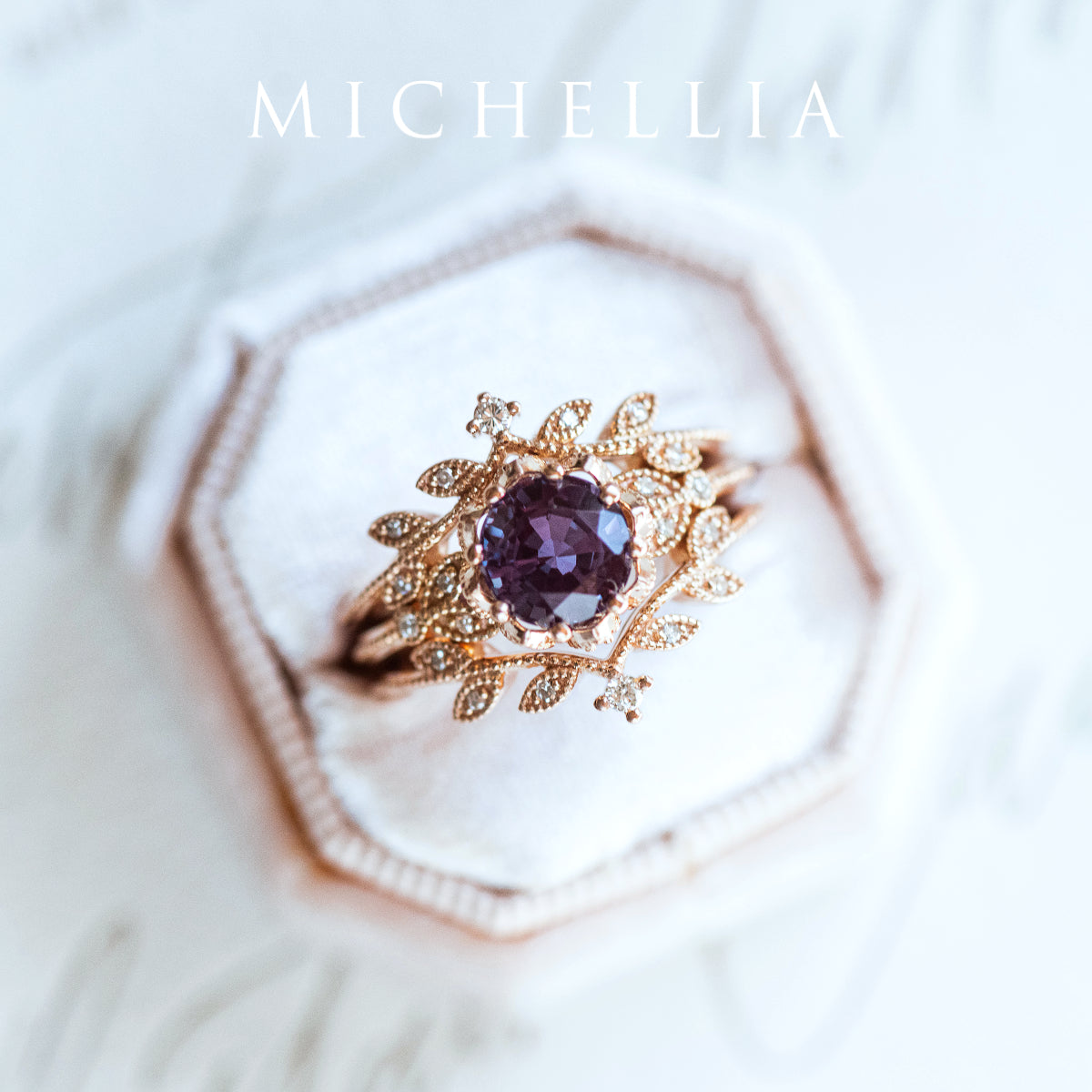 [Evanthe] Vintage Floral Engagement Ring in Lab Alexandrite