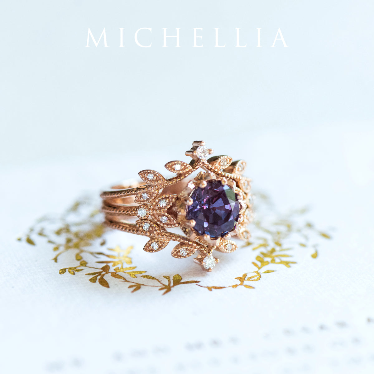 [Evanthe] Vintage Floral Engagement Ring in Lab Alexandrite