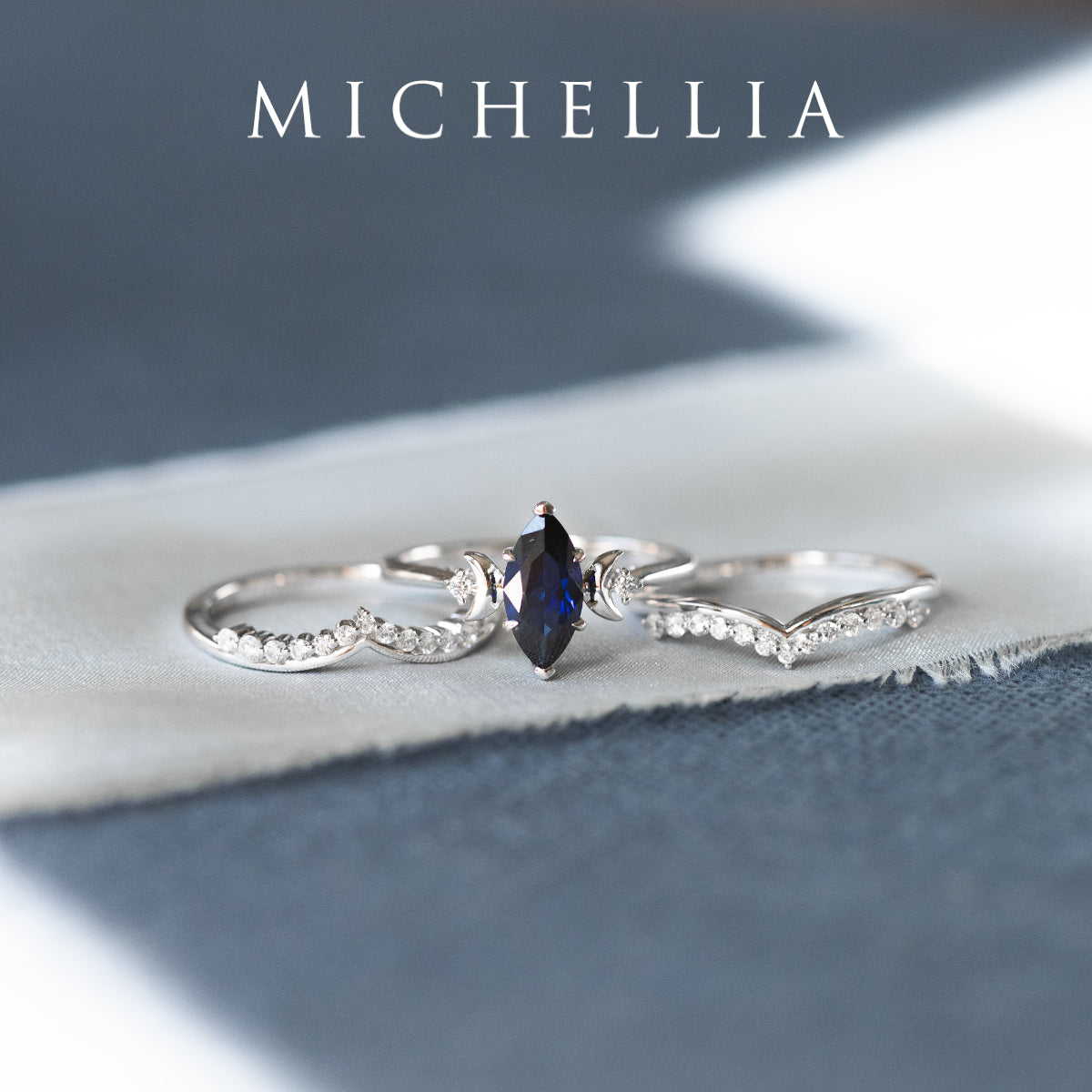 [Cressida] Moon Goddess Marquise Cut Ring in Lab Blue Sapphire