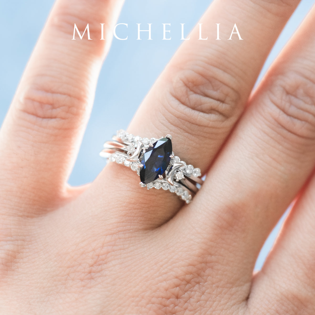 [Cressida] Moon Goddess Marquise Cut Ring in Lab Blue Sapphire