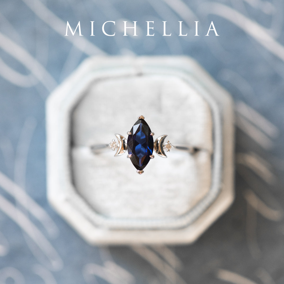 [Cressida] Moon Goddess Marquise Cut Ring in Lab Blue Sapphire