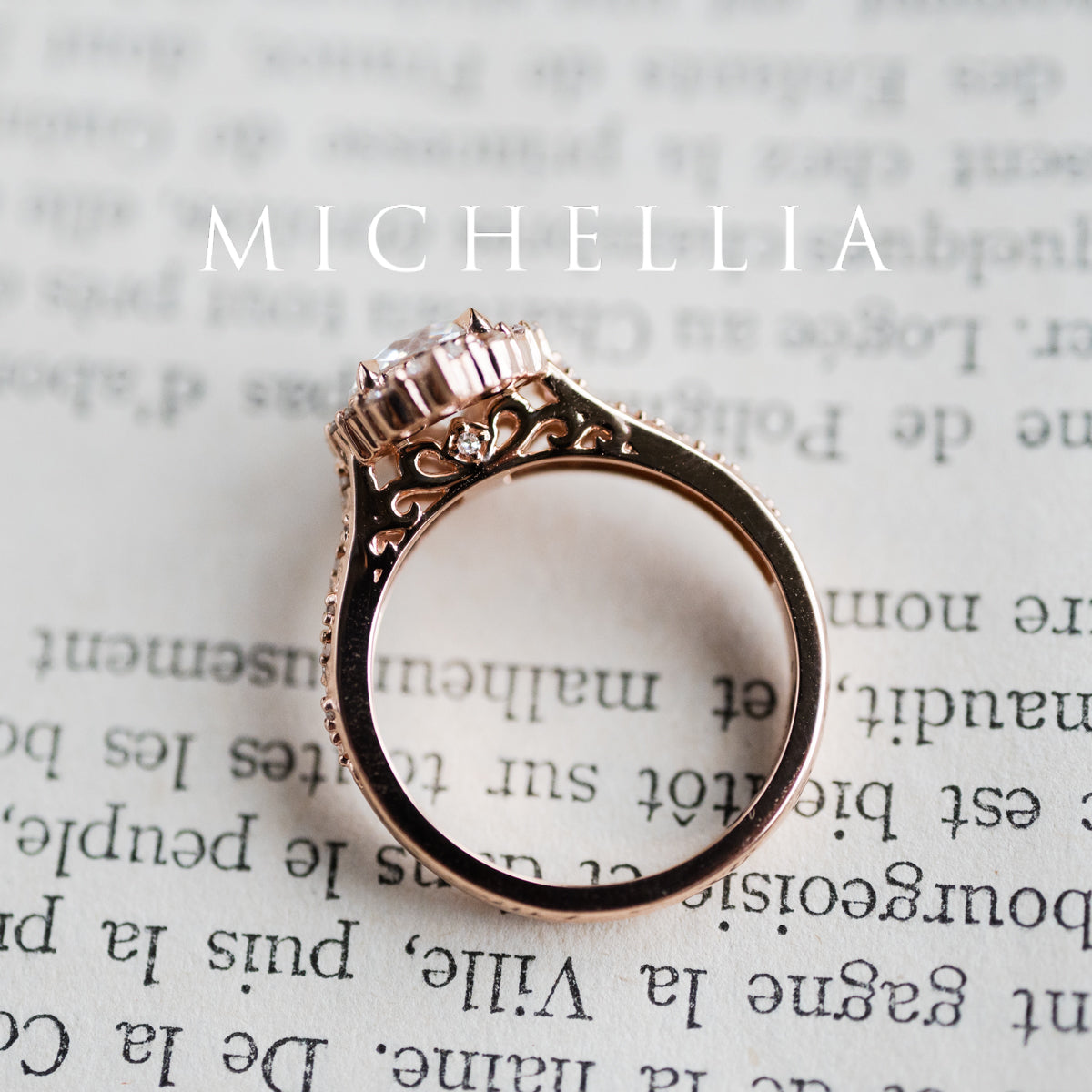 [Ophelia] Rococo Opulence Engagement Ring in Diamond / Moissanite