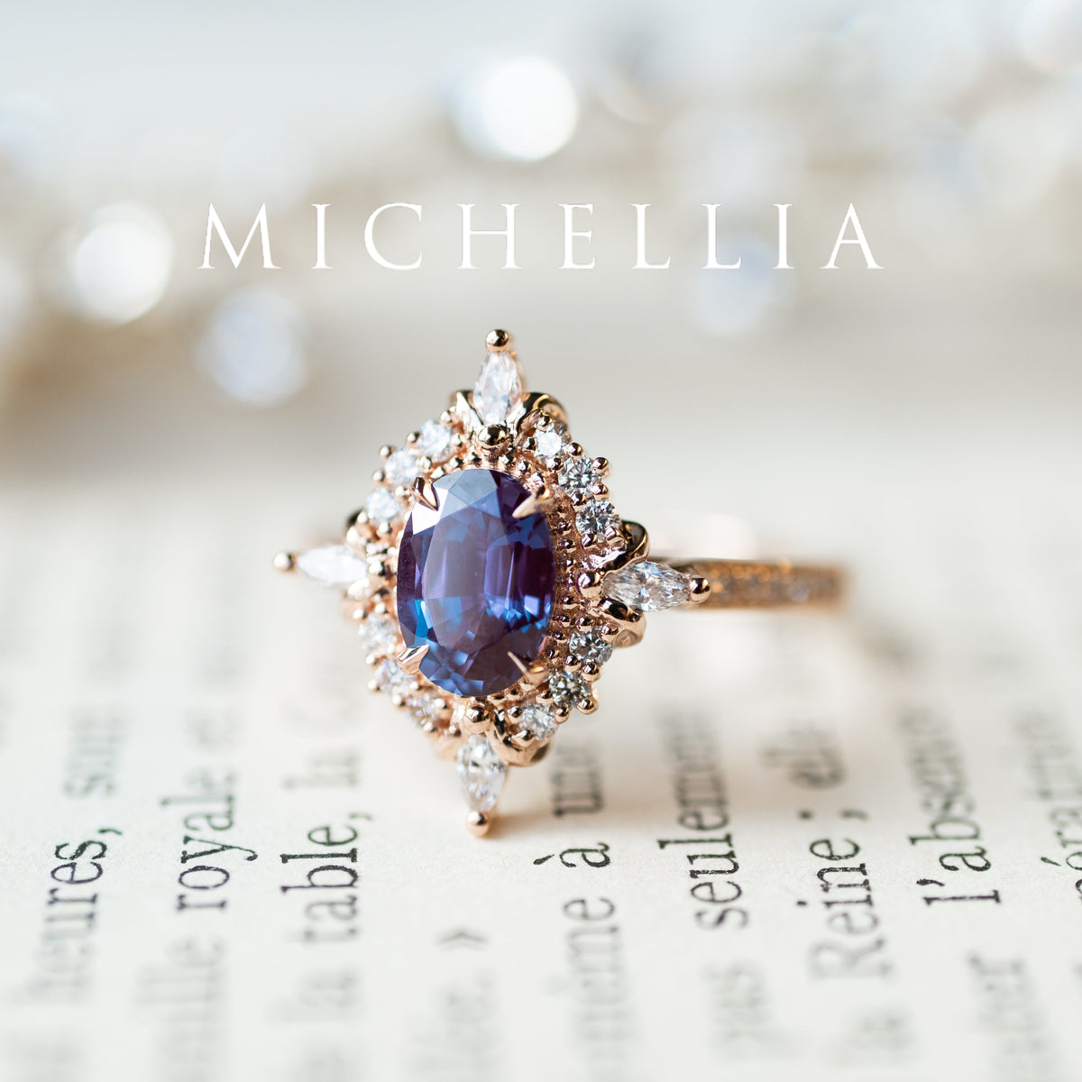 [Alessandra] Art Deco Oval Engagement Ring in Lab Alexandrite