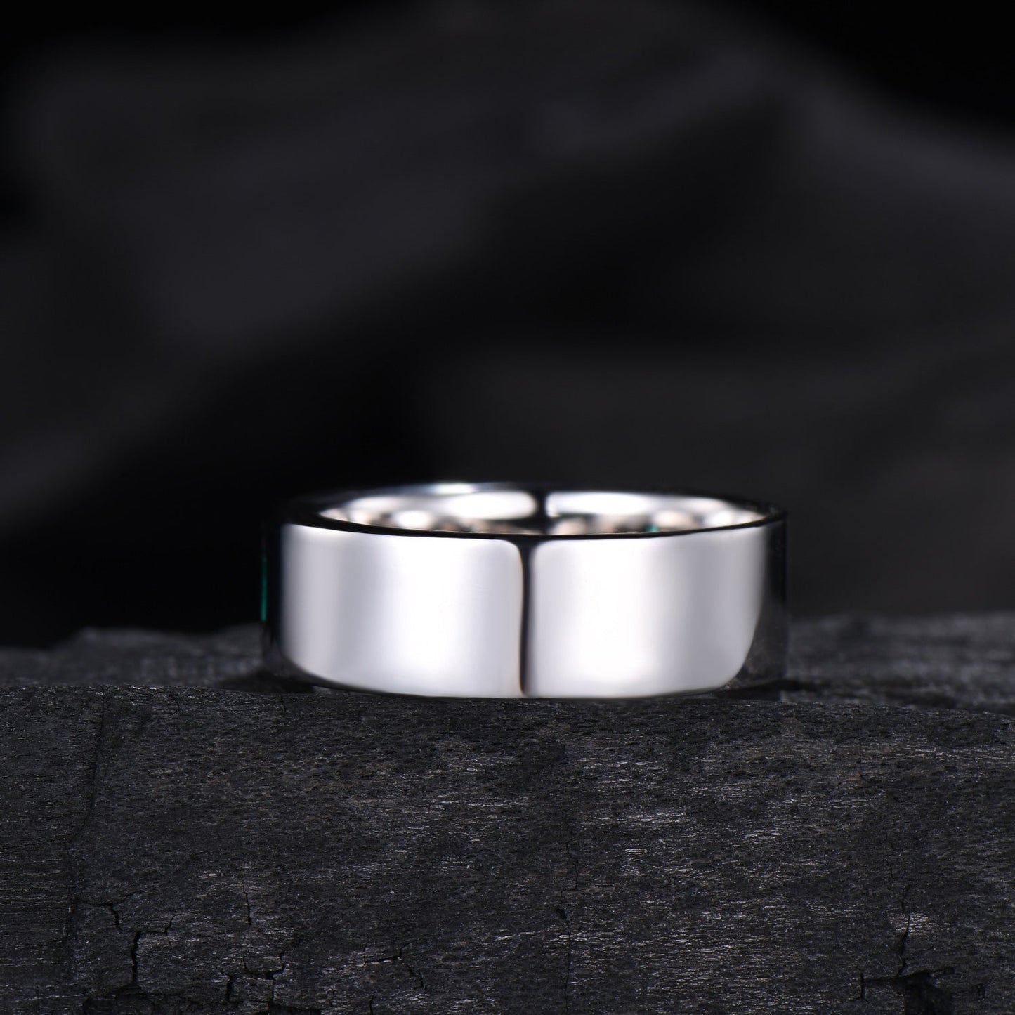 Hexagon Cut Emerald Men's Band | Flush Set 7MM Wide Wedding Ring