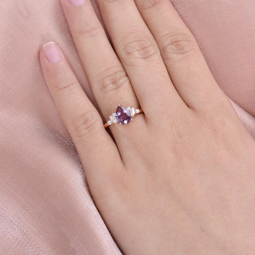 Celia’s Mirage | Classic Pear Lab Alexandrite Engagement Ring