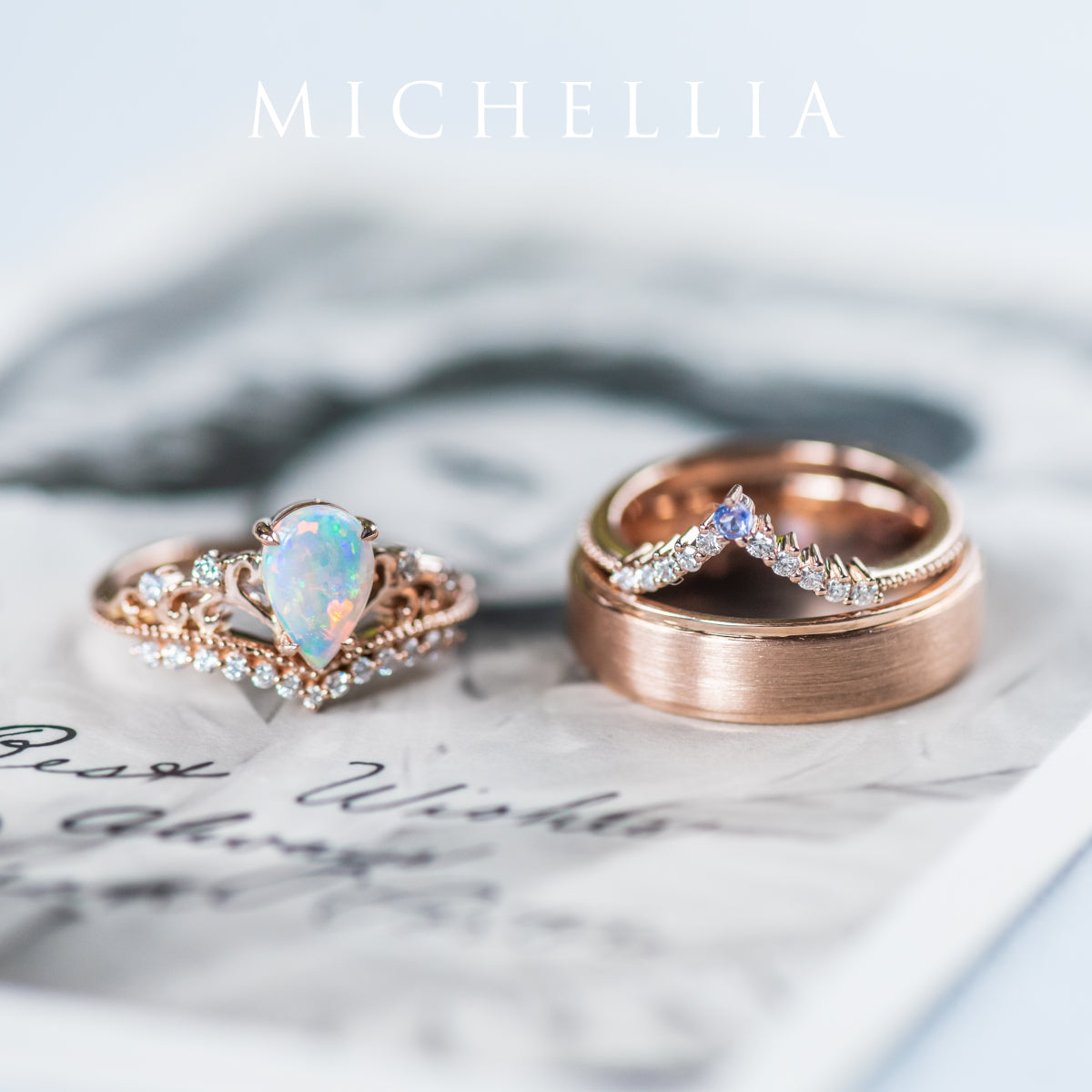 [Francesca] Heirloom Crown Pear Engagement Engagement Ring in Opal