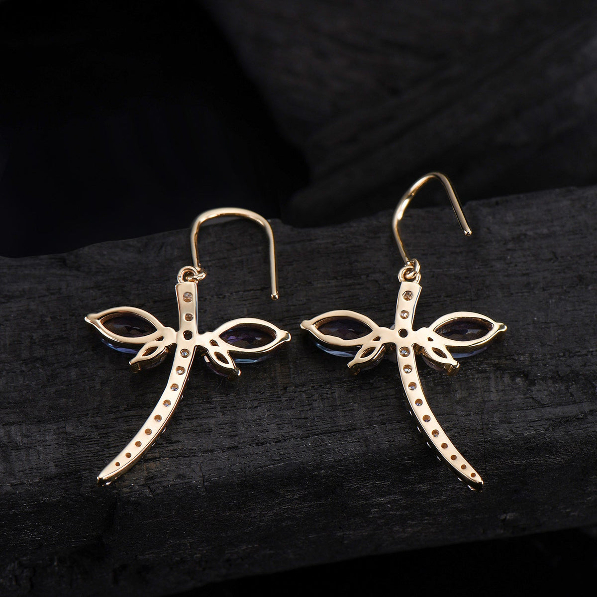 Elegant dragonfly marqusie cut alexandrite earrings June birthstone fine jewelry