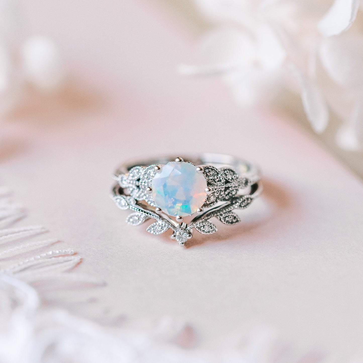 [Kerensa] Classic Floral Engagement Ring in Opal
