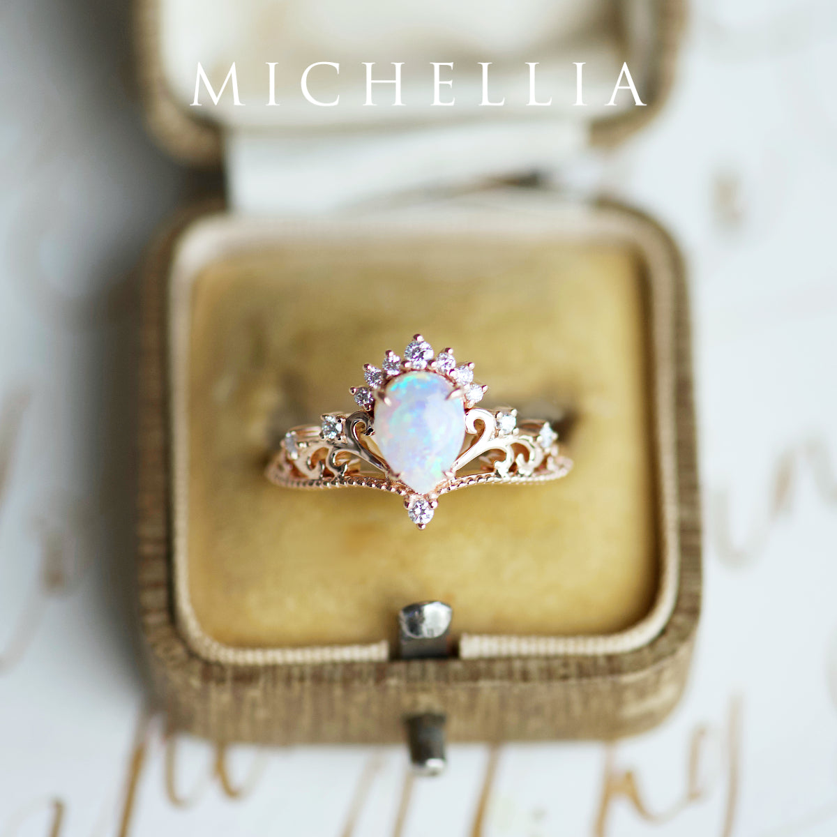 [Reinette] Empress Crown Pear Cut Ring in Morganite