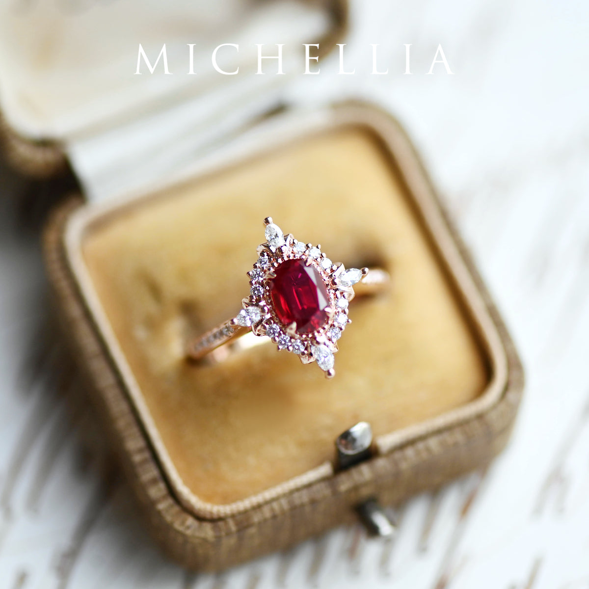 [Alessandra] Art Deco Oval Cut Ring in Lab Red Ruby
