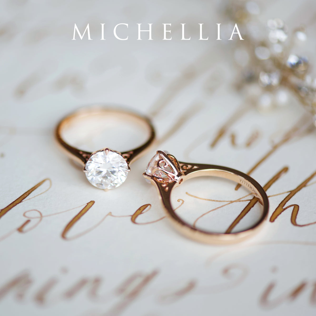 [Marguerite] Victorian Lace Solitaire Engagement Ring in Diamond / Moissanite