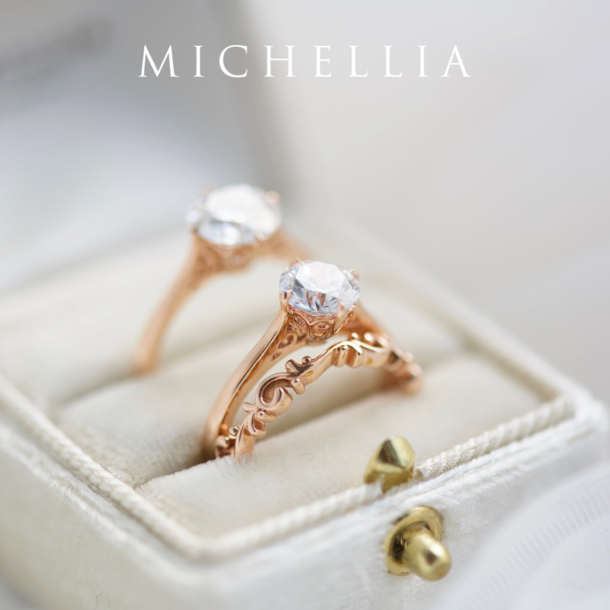 [Marguerite] Victorian Lace Solitaire Engagement Ring in Diamond / Moissanite