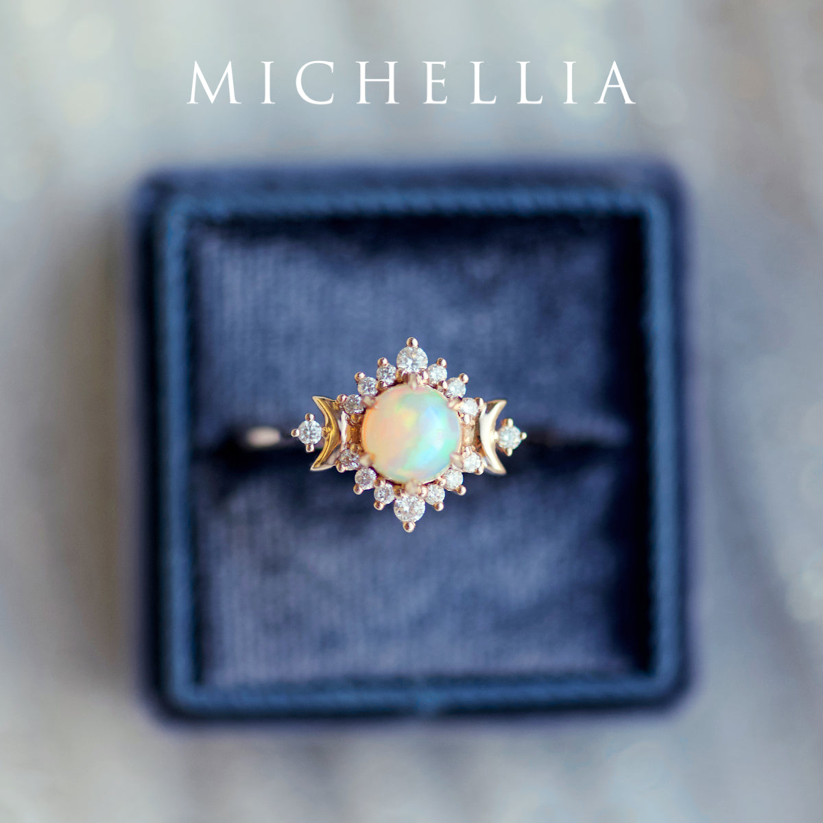 [Selene] Moon Goddess Engagement Ring in Australian Opal
