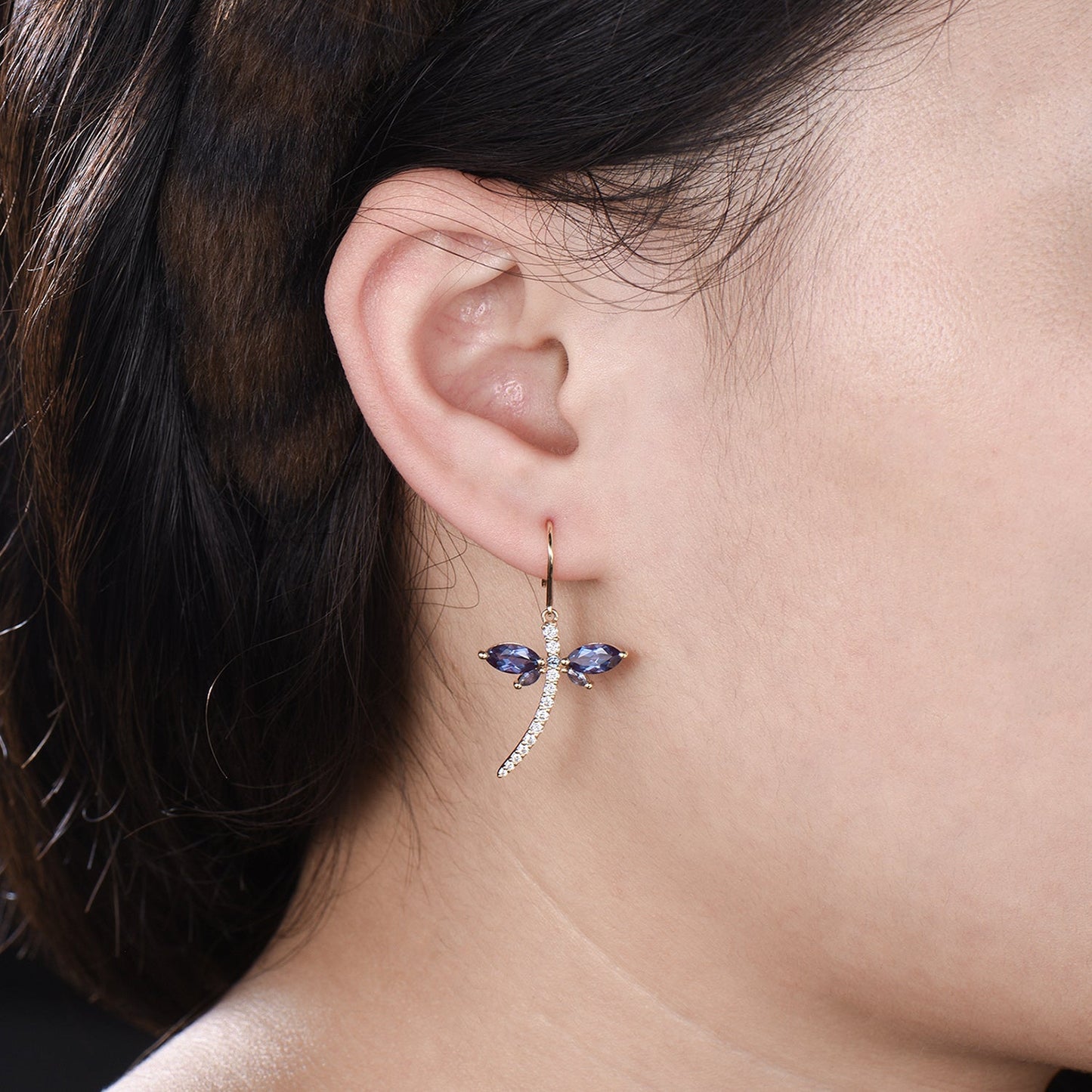 Elegant dragonfly marqusie cut alexandrite earrings June birthstone fine jewelry