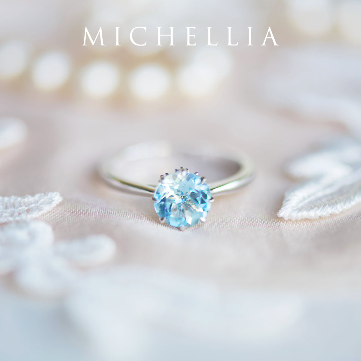 [Victoria] Classic Crown Solitaire Ring in Aquamarine