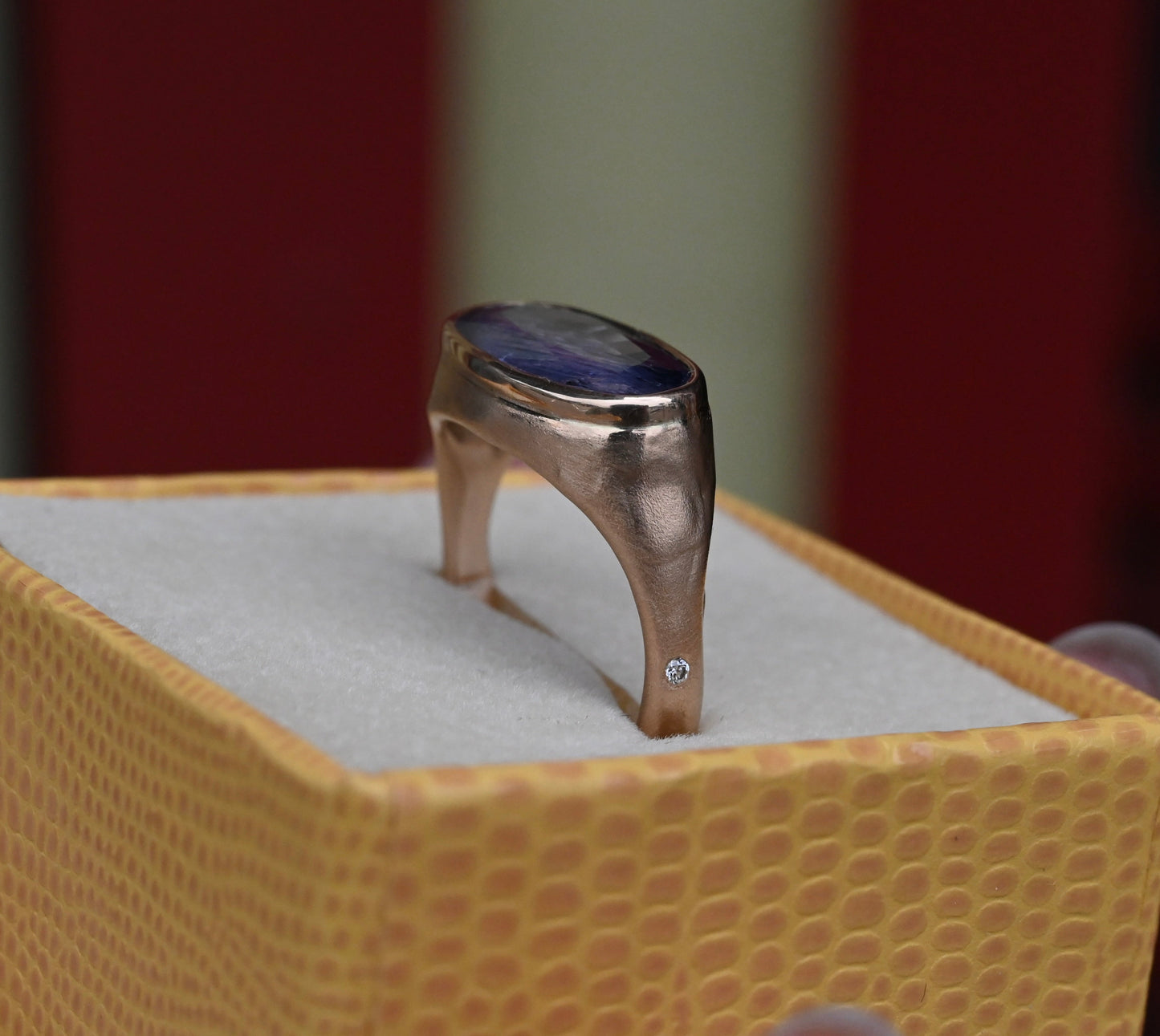 14k Gold Chunky Signet Natural 4.39ct Sapphire & Flush Diamond Ring - Size 6.25 (sizable) - Ready to ship