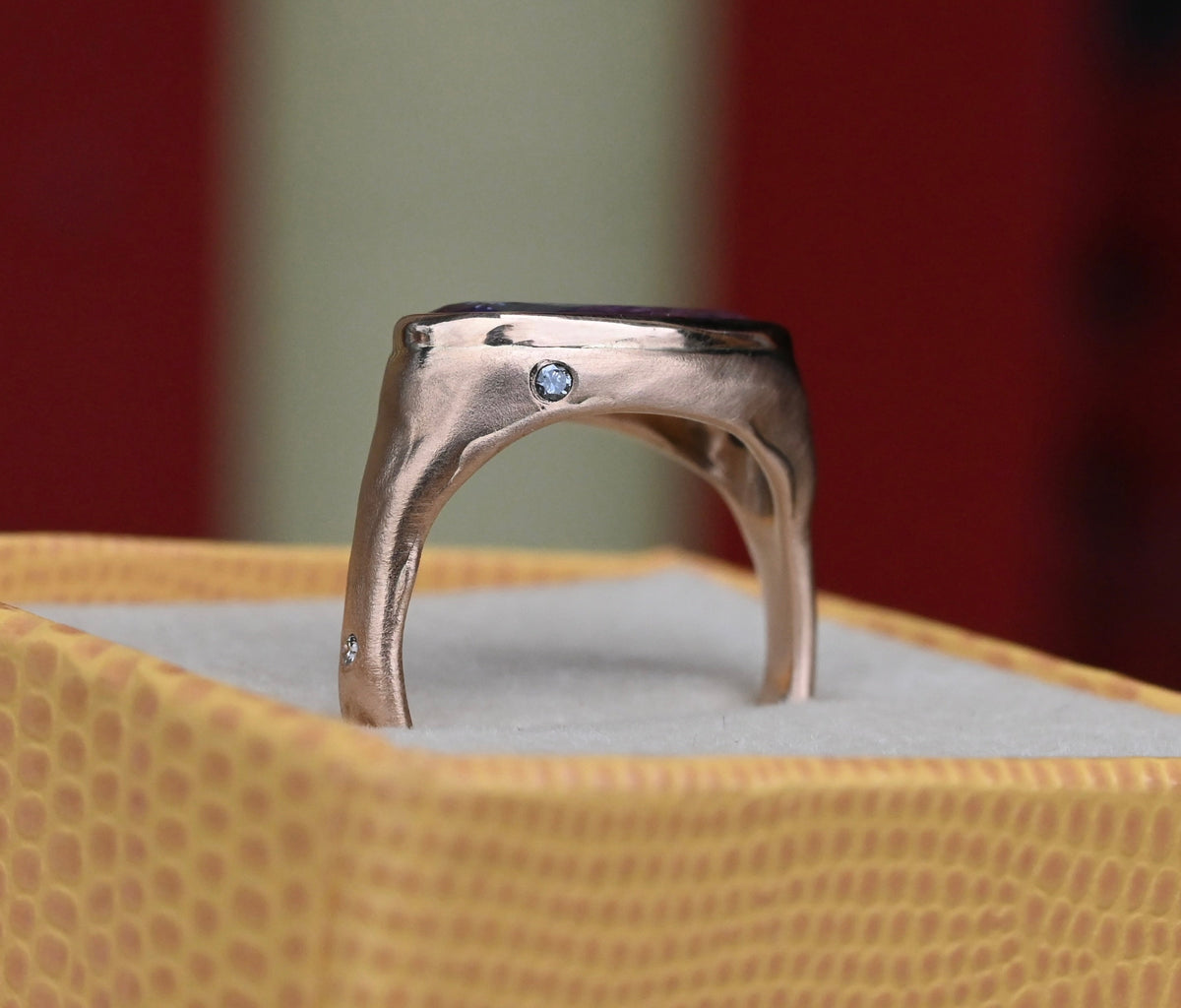 14k Gold Chunky Signet Natural 4.39ct Sapphire & Flush Diamond Ring - Size 6.25 (sizable) - Ready to ship