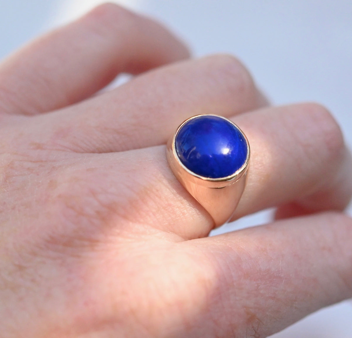 Round Lapis Lazuli 14k Gold Signet Ring - size 7.5
