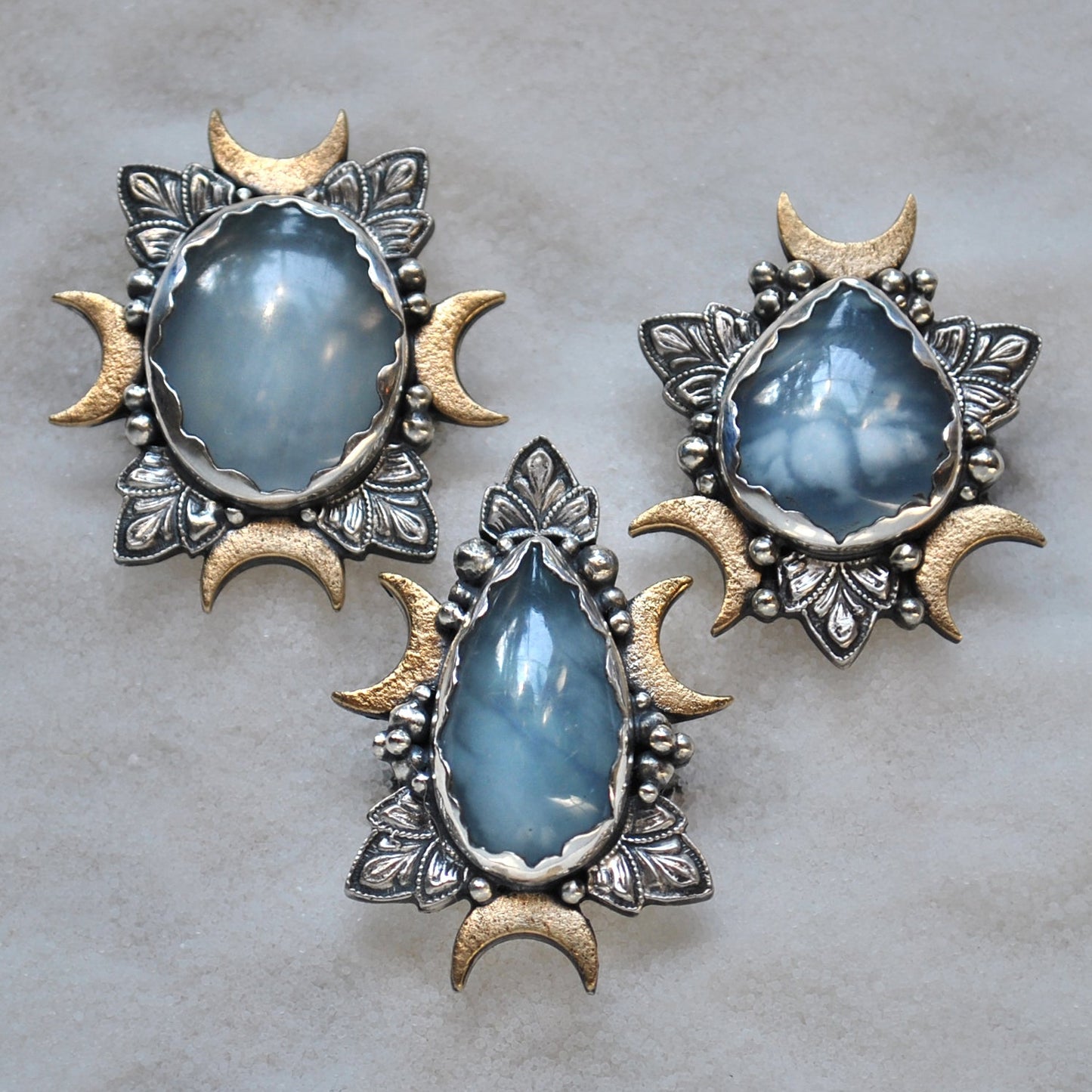 Size 7.5, Cloud Diviner Ring, Aquamarine, Sterling and Fine Silver and Brass