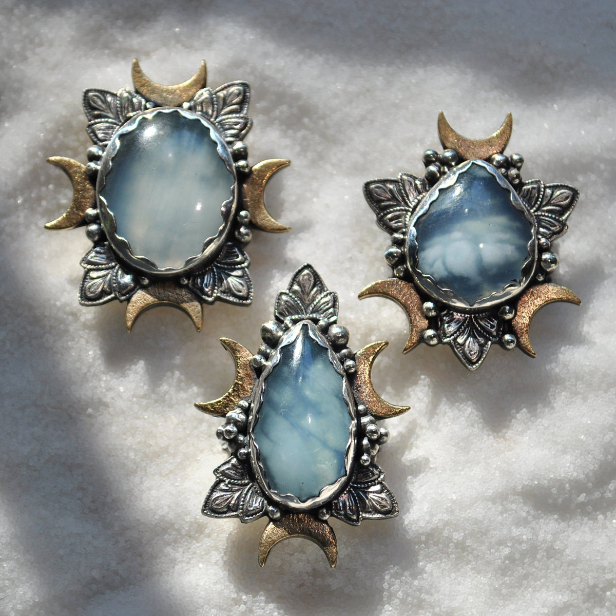 Size 7.5, Cloud Diviner Ring, Aquamarine, Sterling and Fine Silver and Brass