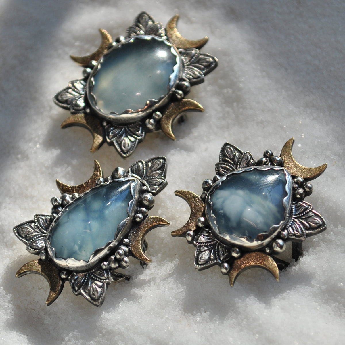 Size 7.5, Cloud Diviner Ring, Aquamarine, Sterling and Fine Silver and Brass
