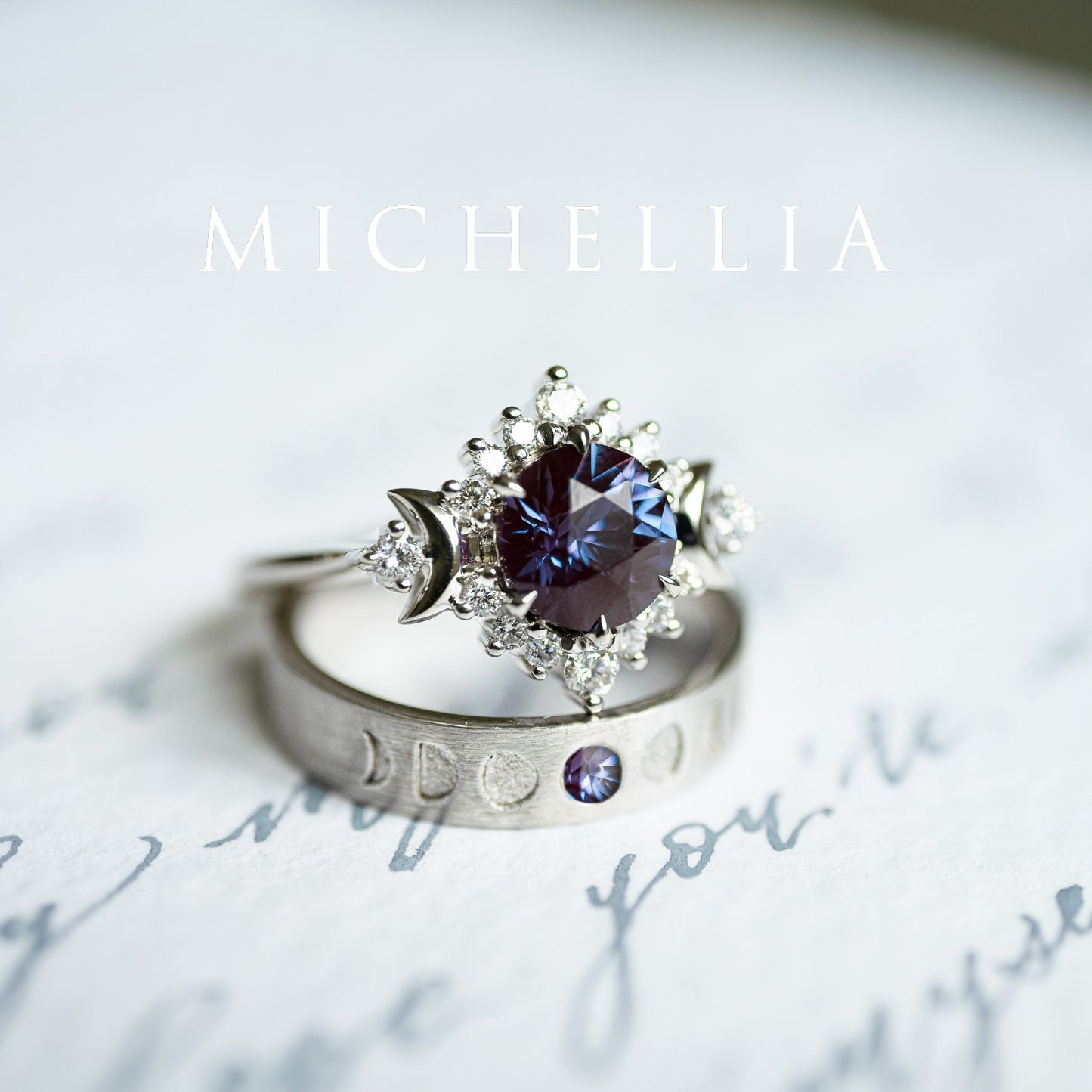 [Selene] Moon Goddess Engagement Ring in Blue Sapphire