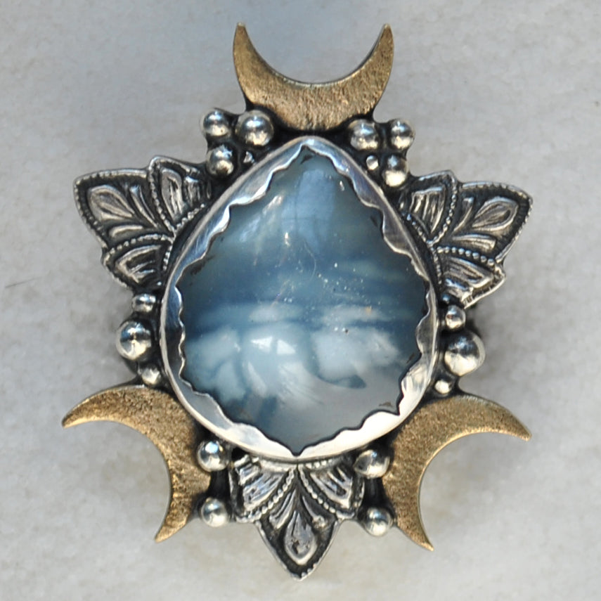 Size 7.5, Cloud Diviner Ring, Aquamarine, Sterling and Fine Silver and Brass