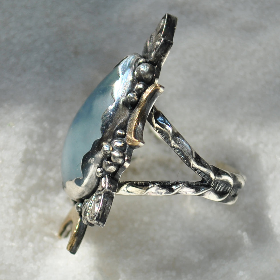 Size 6, Cloud Diviner Ring, Aquamarine, Sterling and Fine Silver and Brass
