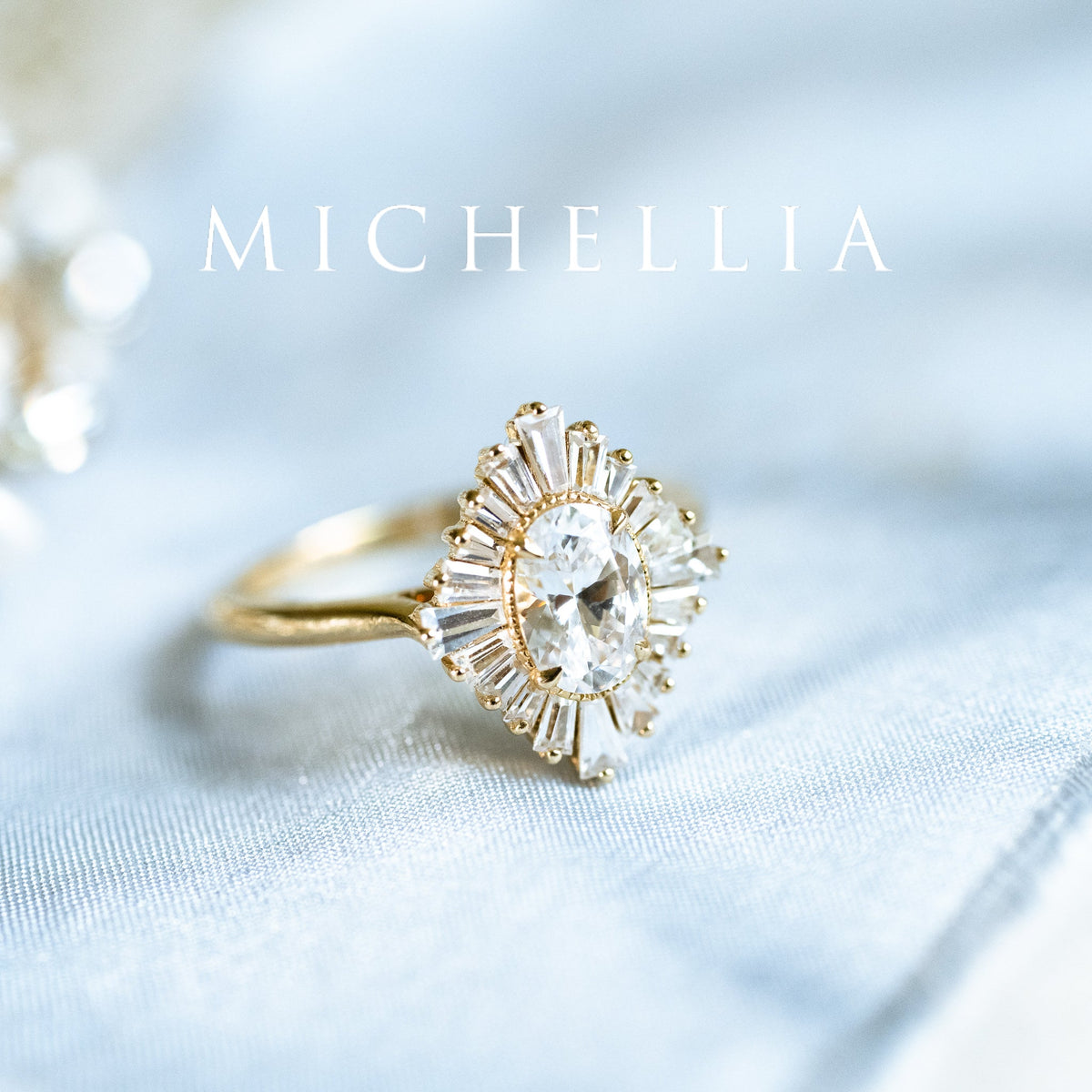 [Athena] Vintage Deco Oval Ballerina Engagement Ring in Diamond