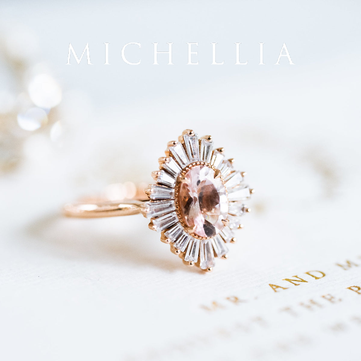 [Athena] Vintage Deco Oval Cut Goddess Ring in Morganite