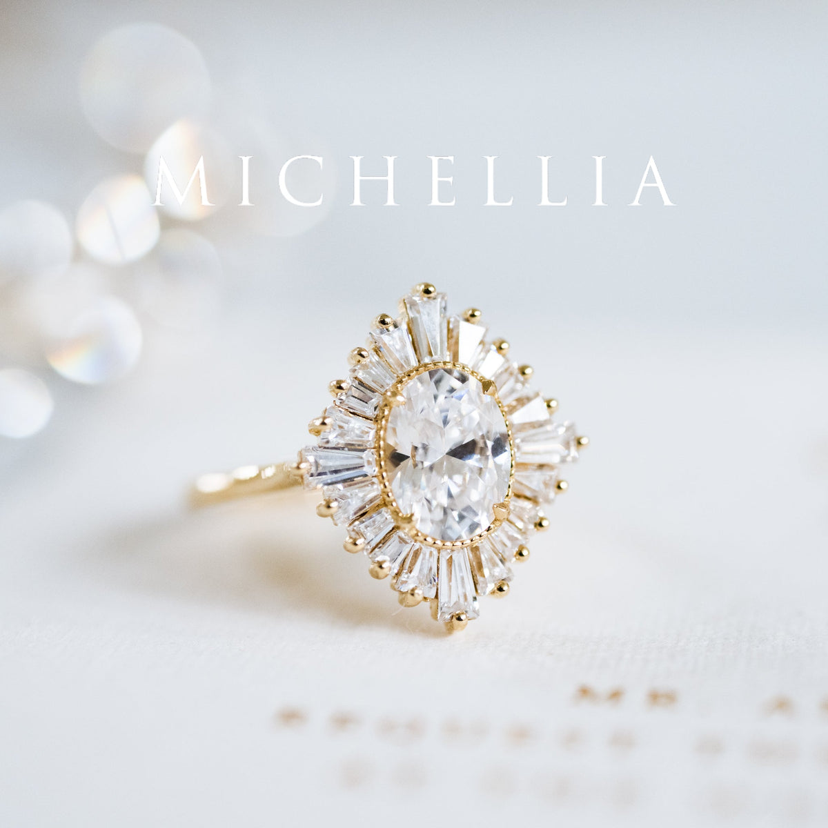 [Athena] Vintage Deco Oval Ballerina Engagement Ring in Diamond