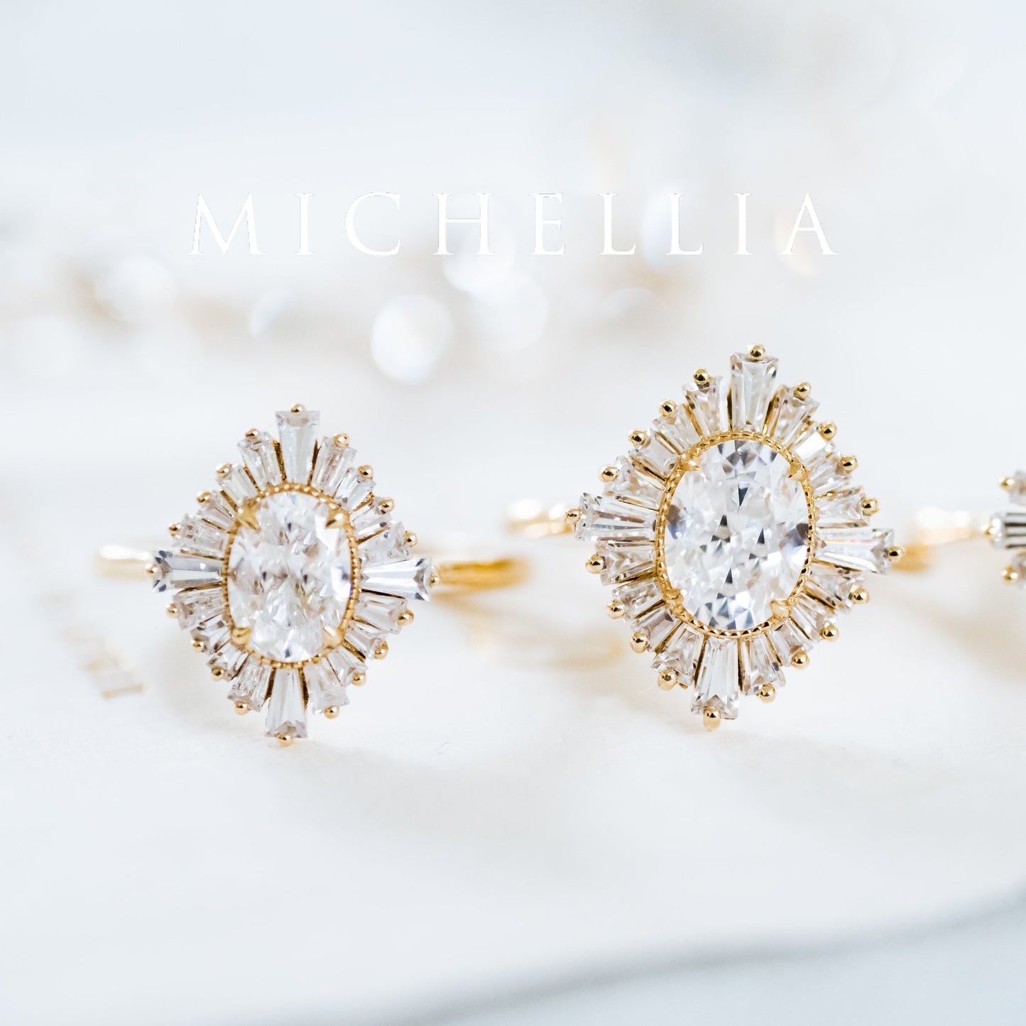 [Athena] Vintage Deco Oval Ballerina Engagement Ring in Diamond