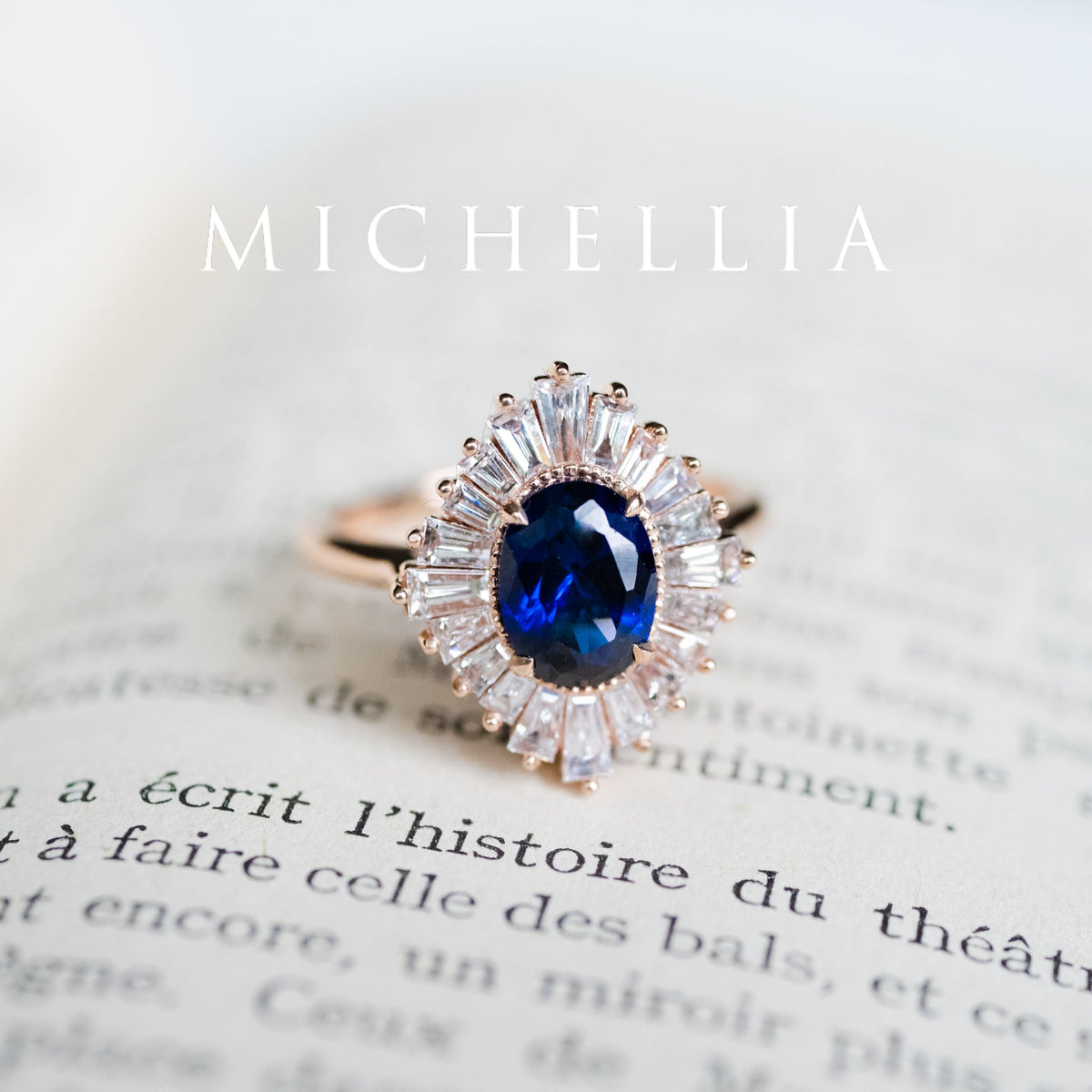 [Athena] Vintage Deco Oval Cut Goddess Ring in Lab Blue Sapphire