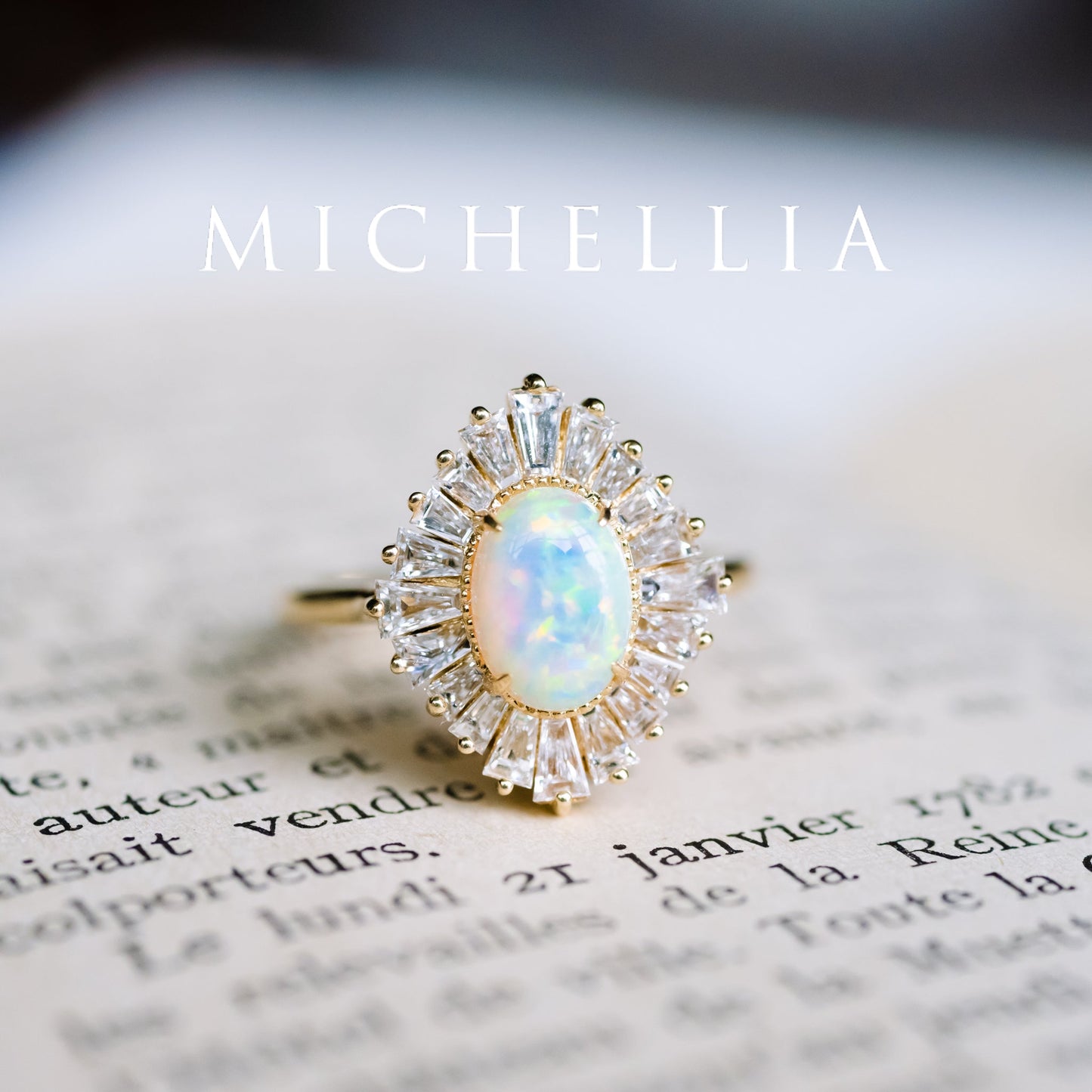[Athena] Vintage Deco Oval Cut Goddess Ring in Australian Opal