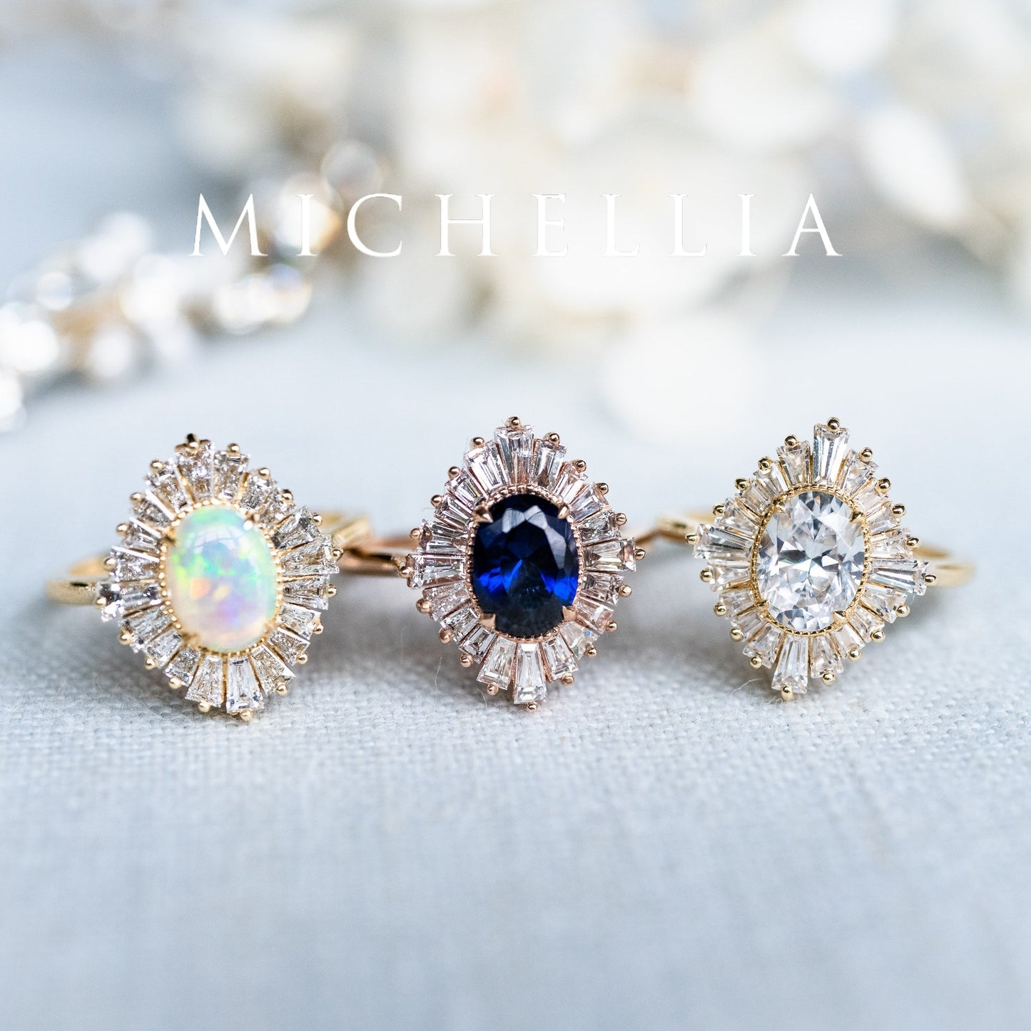 [Athena] Vintage Deco Oval Cut Goddess Ring in Lab Blue Sapphire