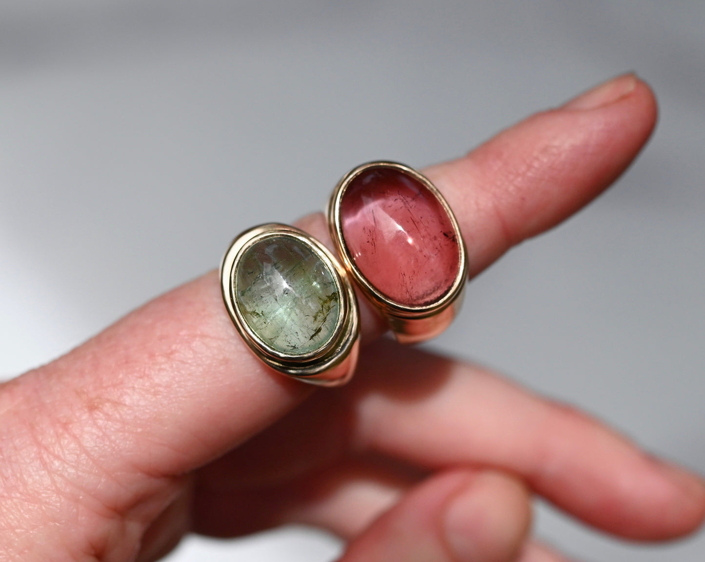 Reserved for Katie - Green Tourmaline 14k Gold Signet Ring - size 7.5
