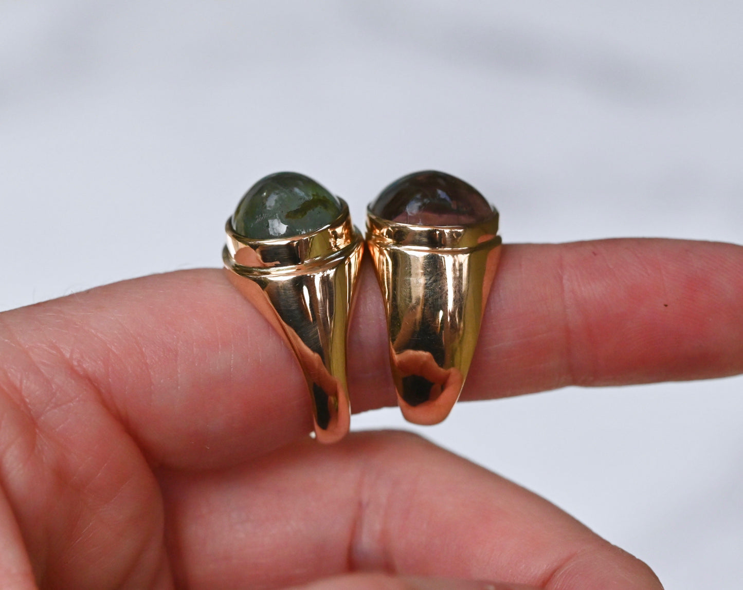 Reserved for Katie - Green Tourmaline 14k Gold Signet Ring - size 7.5