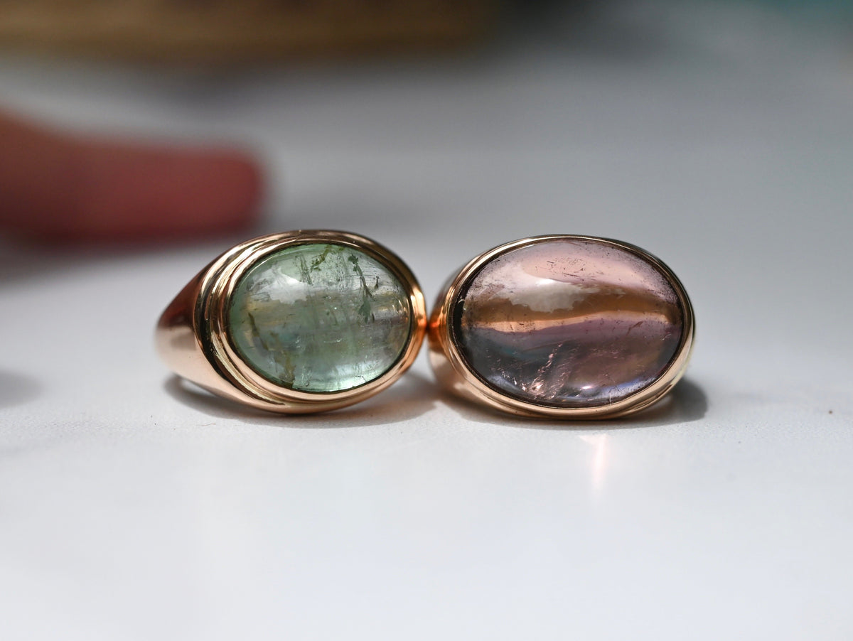Reserved for Katie - Green Tourmaline 14k Gold Signet Ring - size 7.5