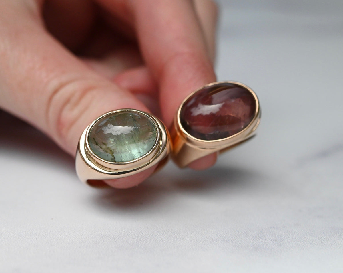 Reserved for Katie - Green Tourmaline 14k Gold Signet Ring - size 7.5